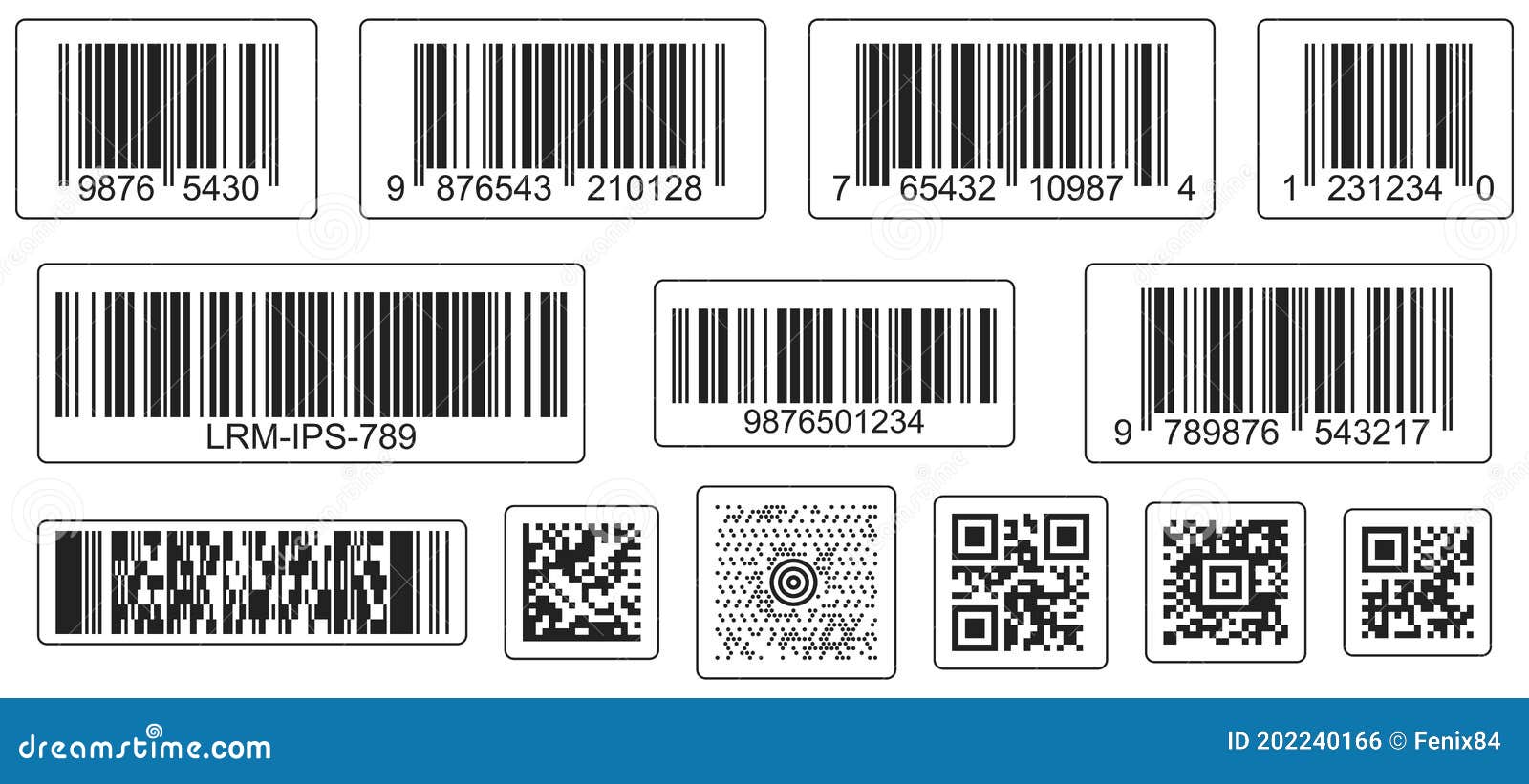 barcodes set. machine-readable data representation with parallel lines or rectangles