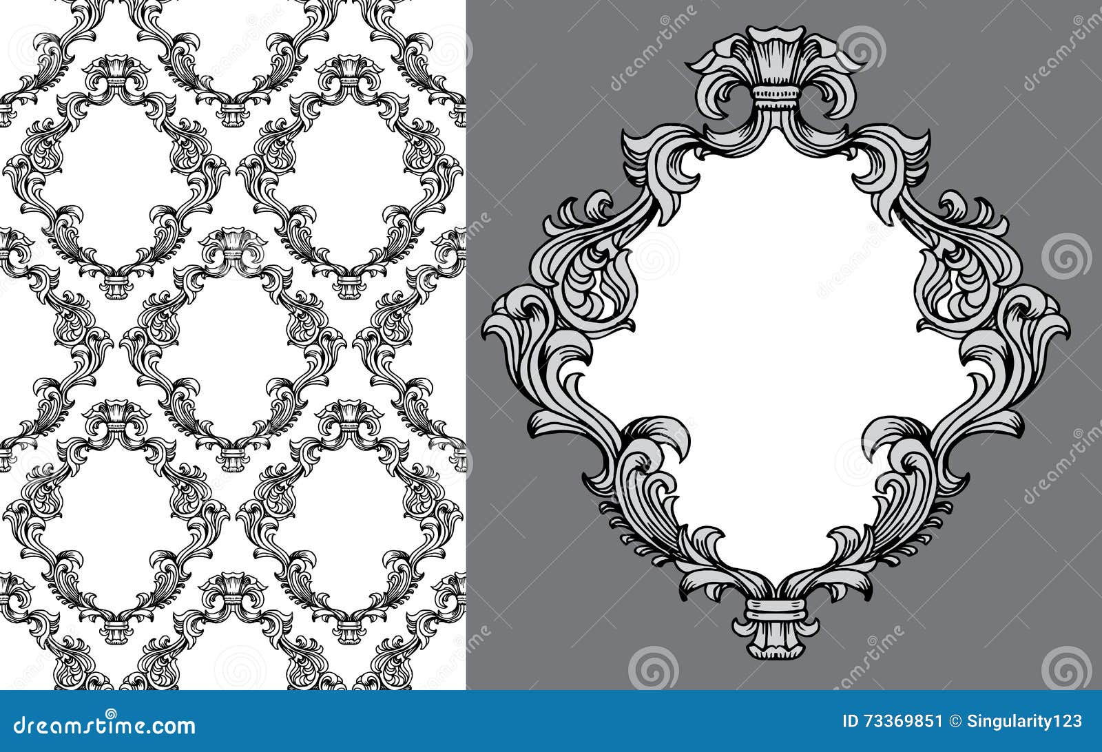 Vector Baroque Acanthus Leaves Frame Seamless Pattern | CartoonDealer