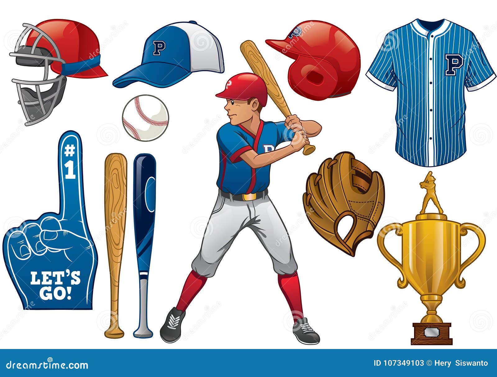 Baseball elements in set stock vector. Illustration of helmet 107349103