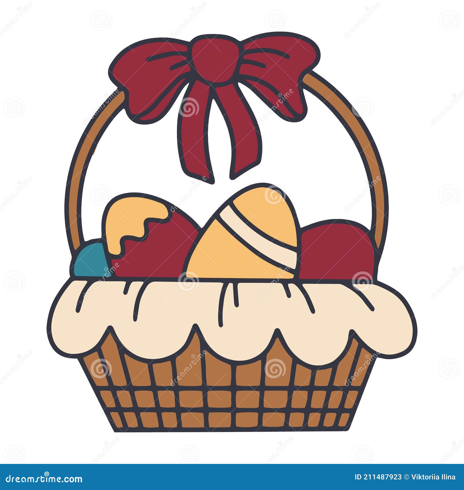 Vector Basket with Easter Eggs and Bow Stock Vector Illustration of