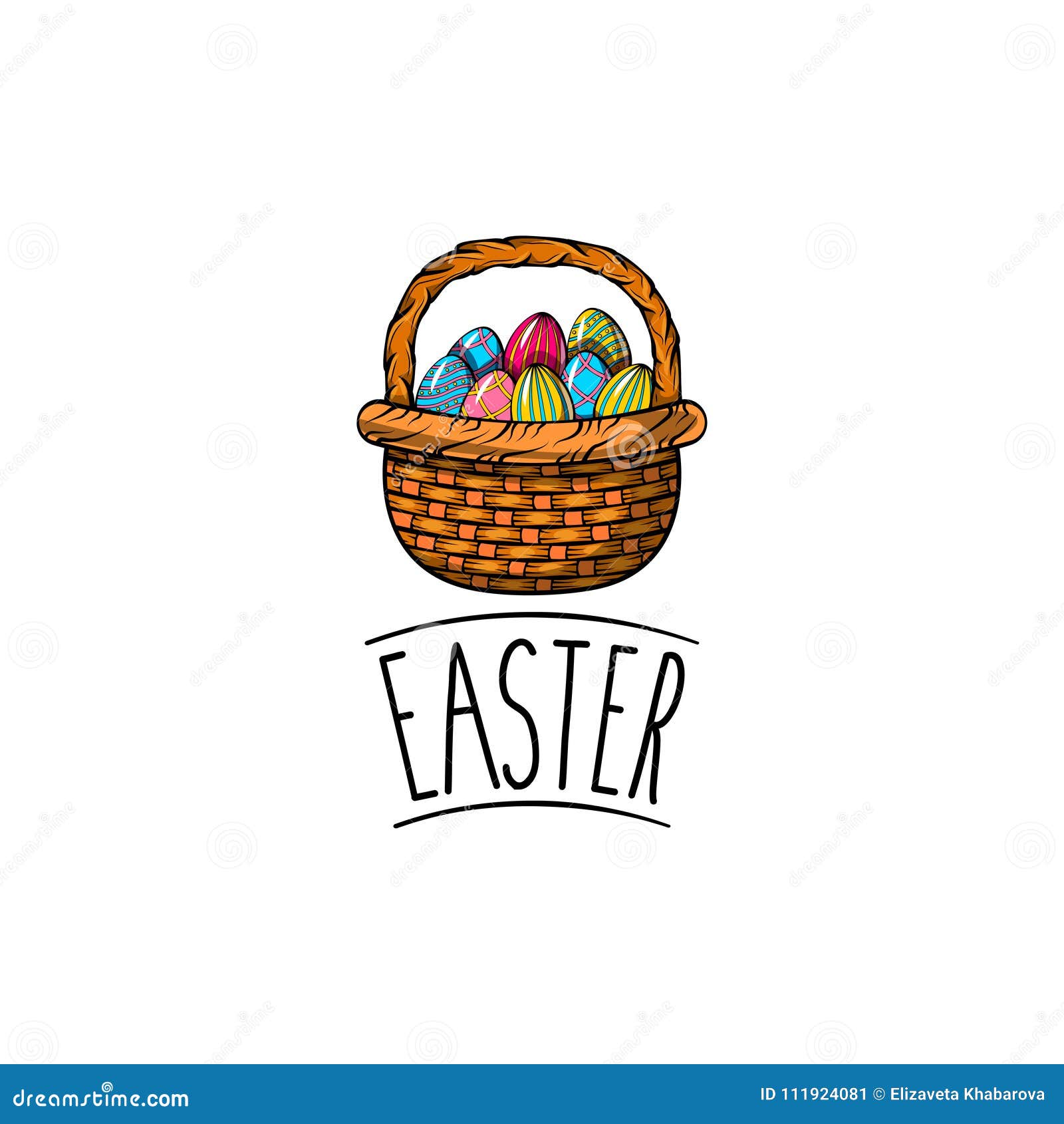 Vector Basket of Easter Eggs. Basket with Easter Eggs. Stock Vector