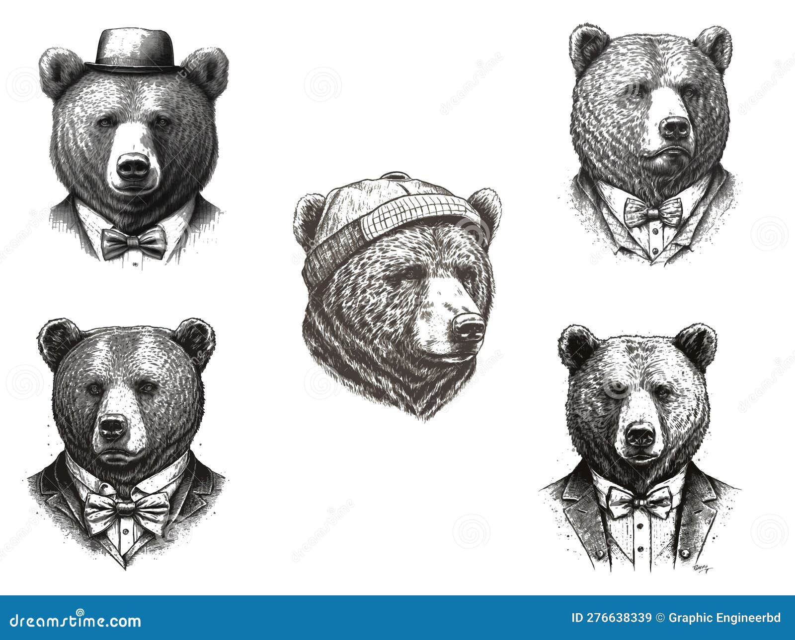 vintage bear  art logo-style wildlife concept.