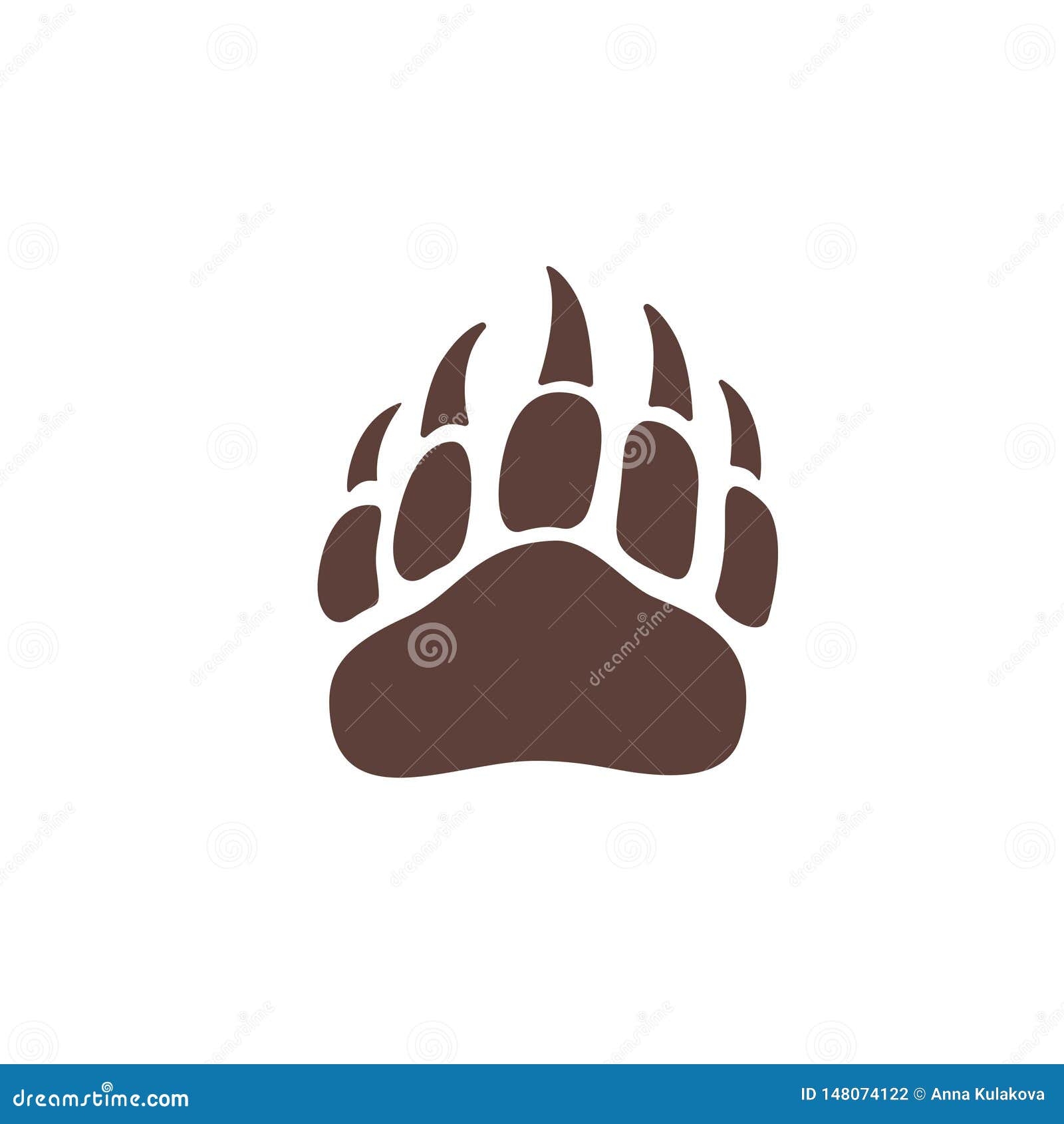  bear paw footstep silhouette for logo, icon, poster, banner. wild animal paw print with claws. the trail of bear, imprint.