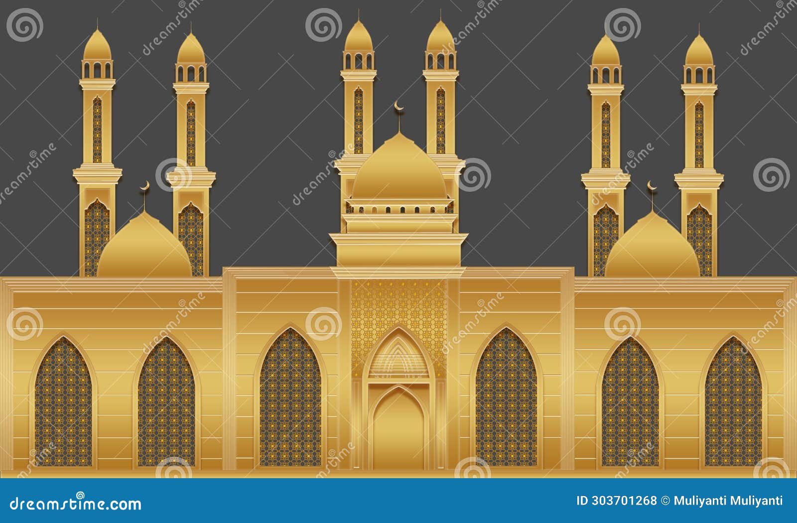 Vector Beautiful Luxury Gold Mosque 2 Stock Illustration - Illustration