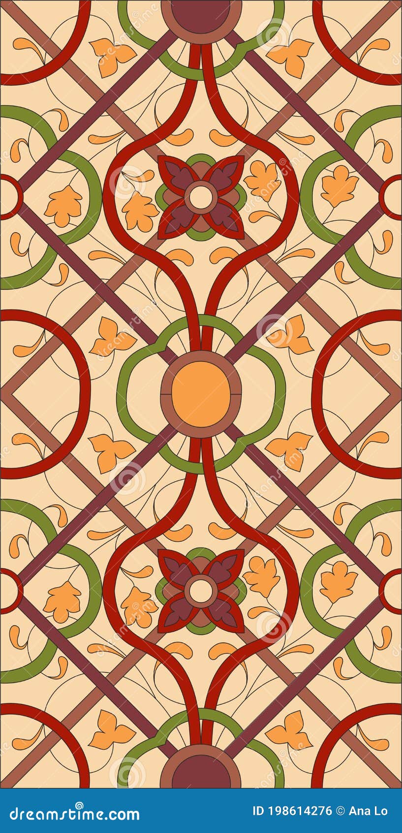   oriental beige pattern template for stained glass