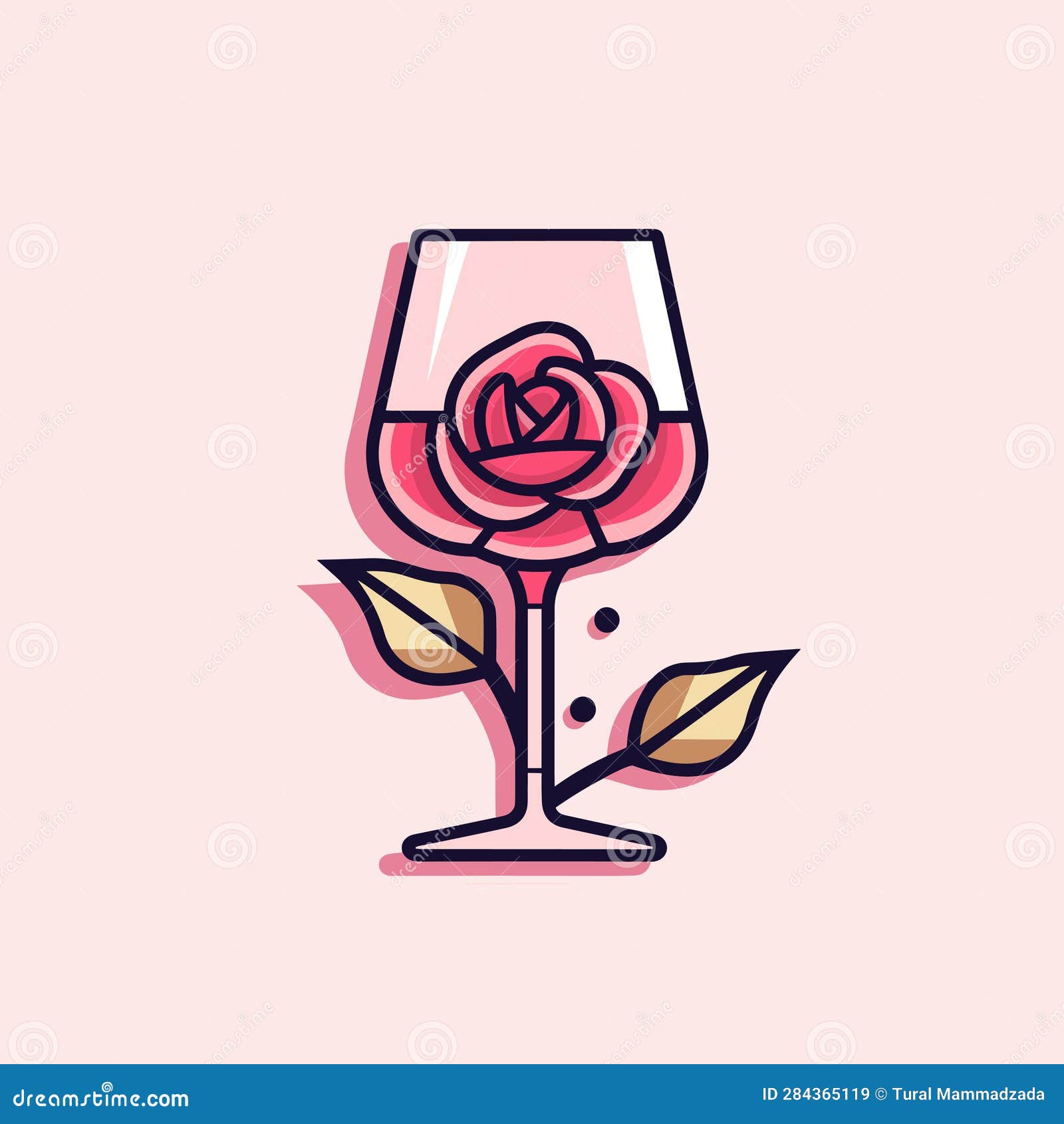 Vector of a Beautiful Rose in a Wine Glass on a Vibrant Pink Background