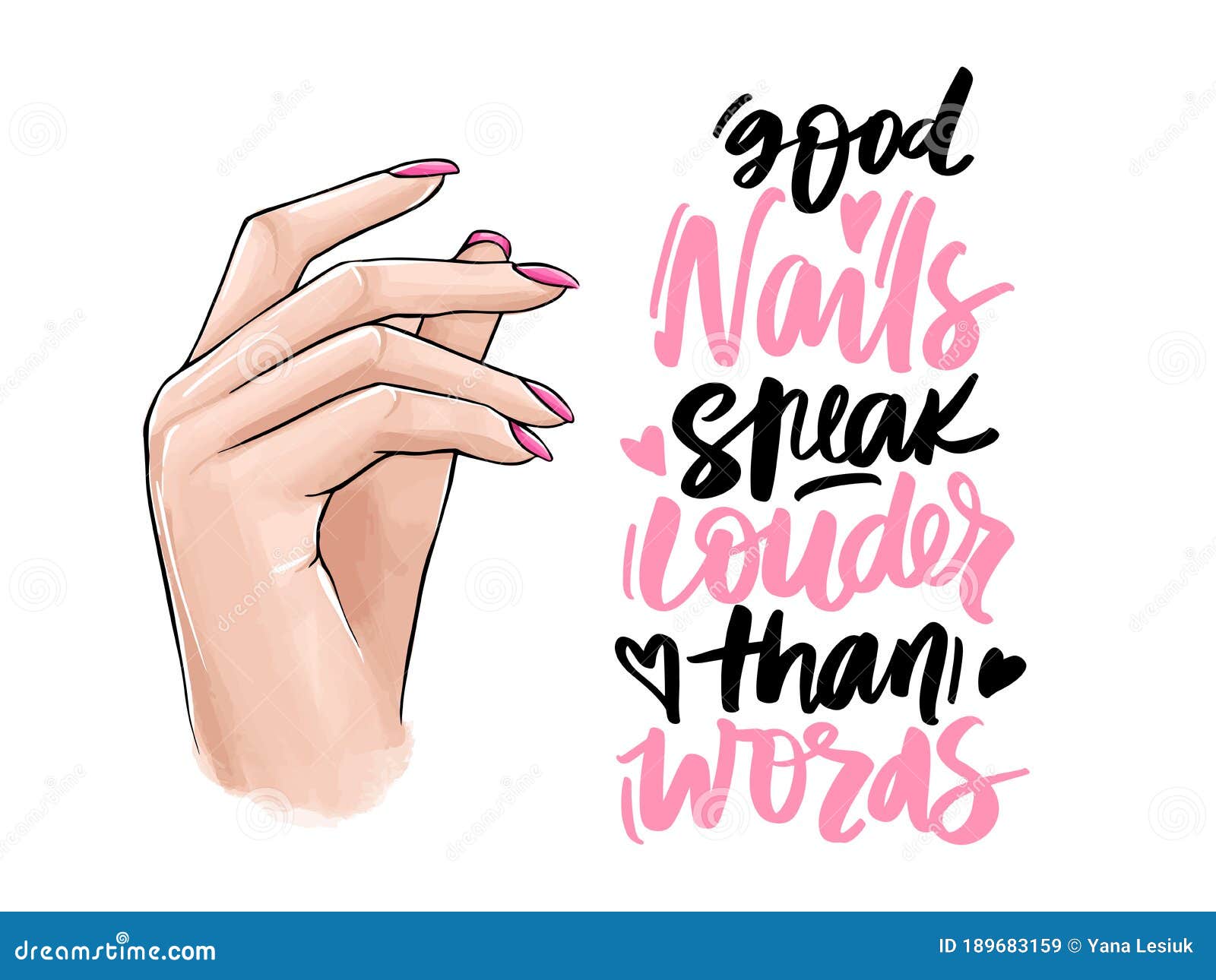 Inspiration lettering quotes about nail and manicure. Woman hands. Pink  colors with glitter. For nail bars, beauty salons, manicurist, printing  production, social media. 5949345 Vector Art at Vecteezy