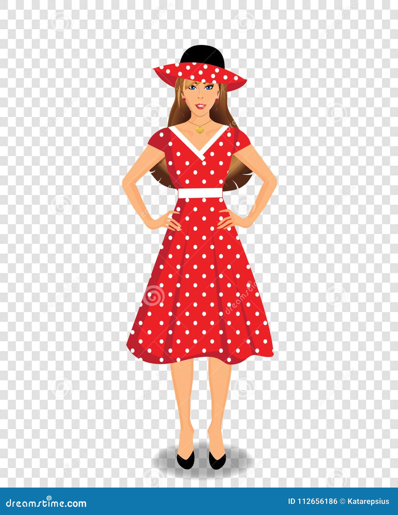 Beautiful Young Woman Character Wearing Red Dress and Hat Stock Vector -  Illustration of model, girl: 112656186