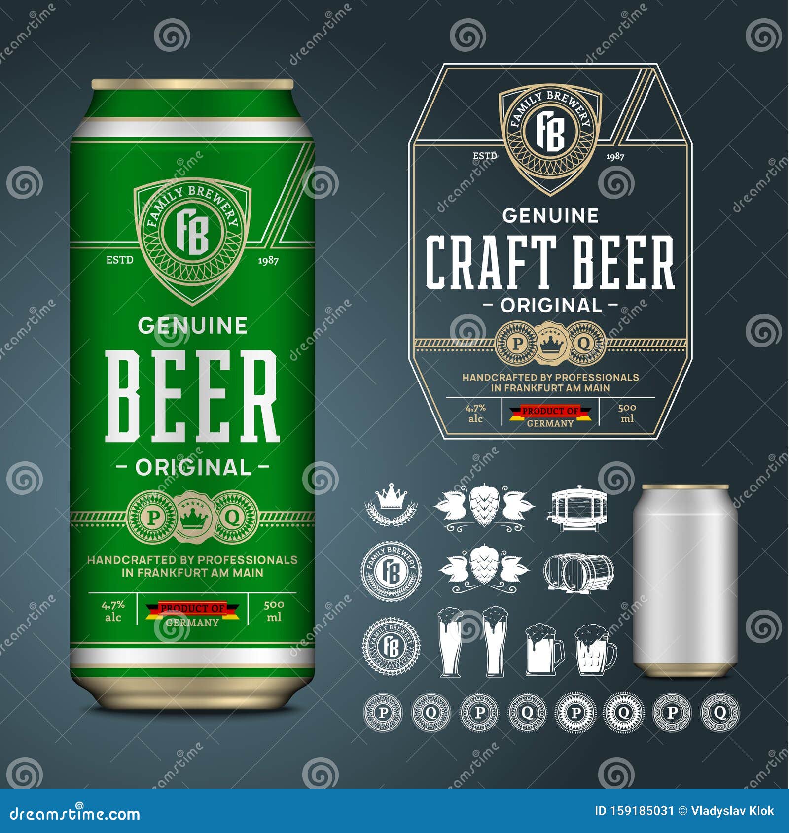 Vector Beer Label. Aluminium Can Mockup. Beer Icons ...