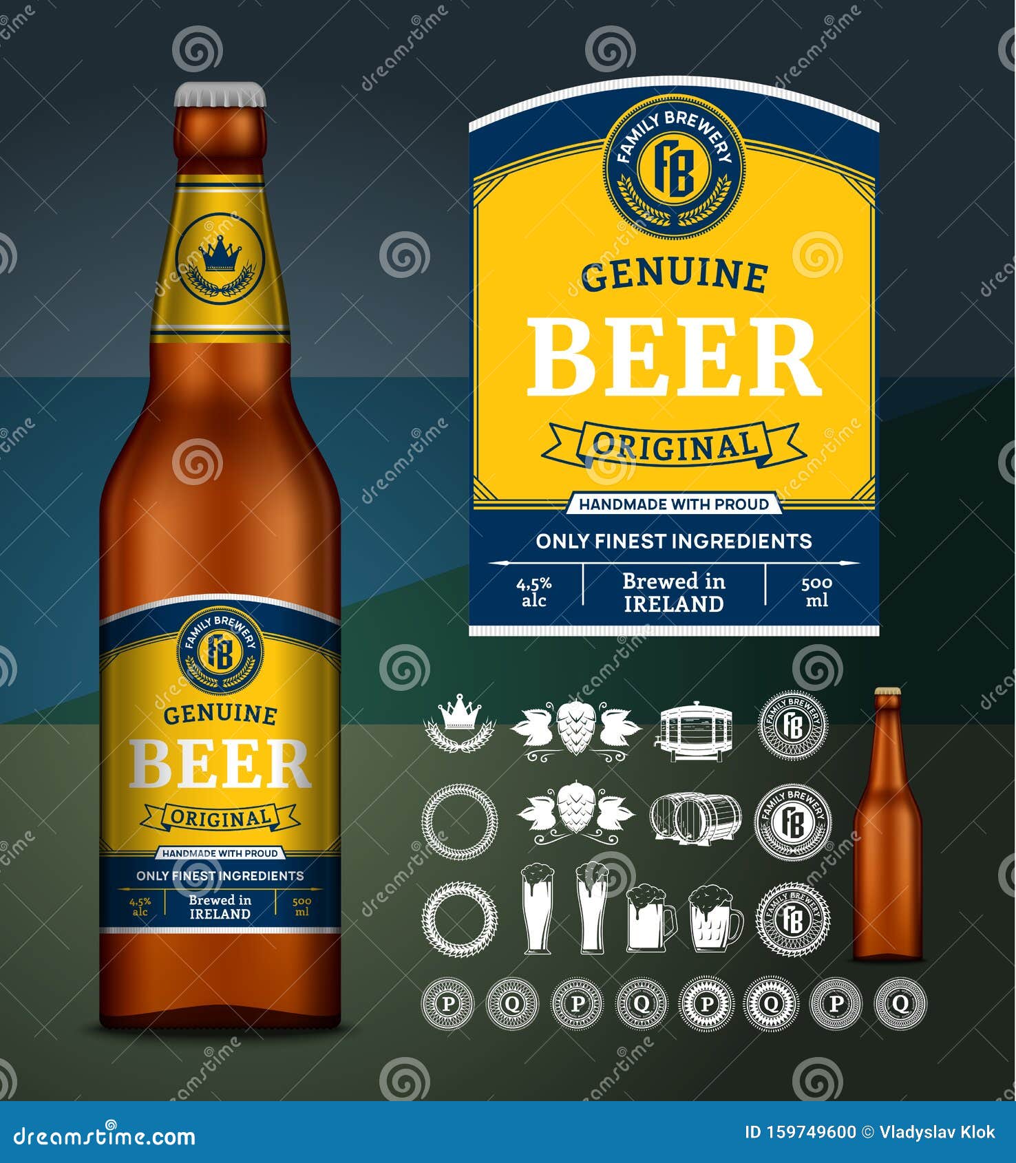 Download Vector Beer Label Glass Bottle Mockup Beer Icons Badges Insignia Stock Vector Illustration Of Light Icon 159749600
