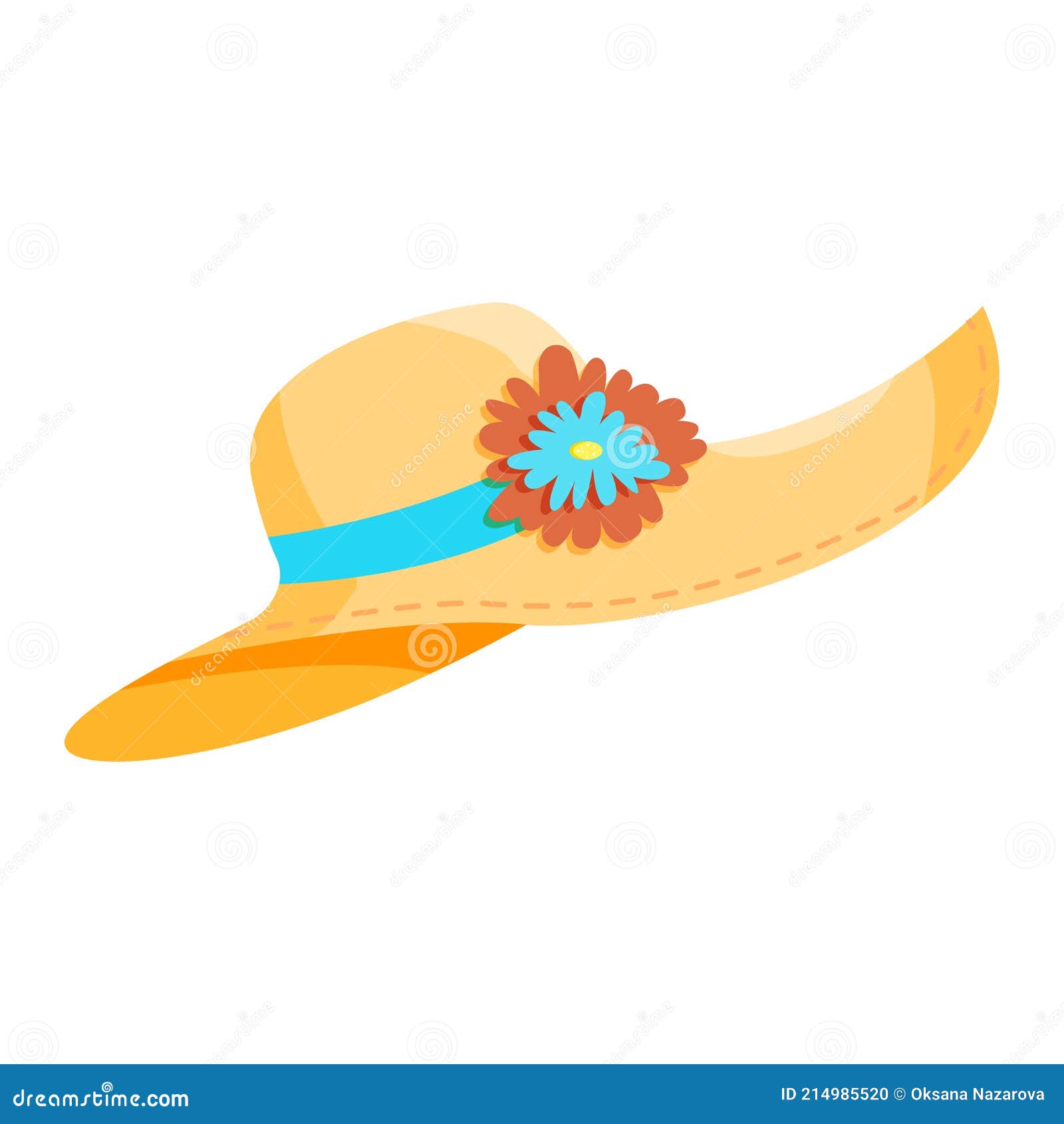 Vector Beige Beach Hat with Flower. Summer Accessory Stock Vector ...