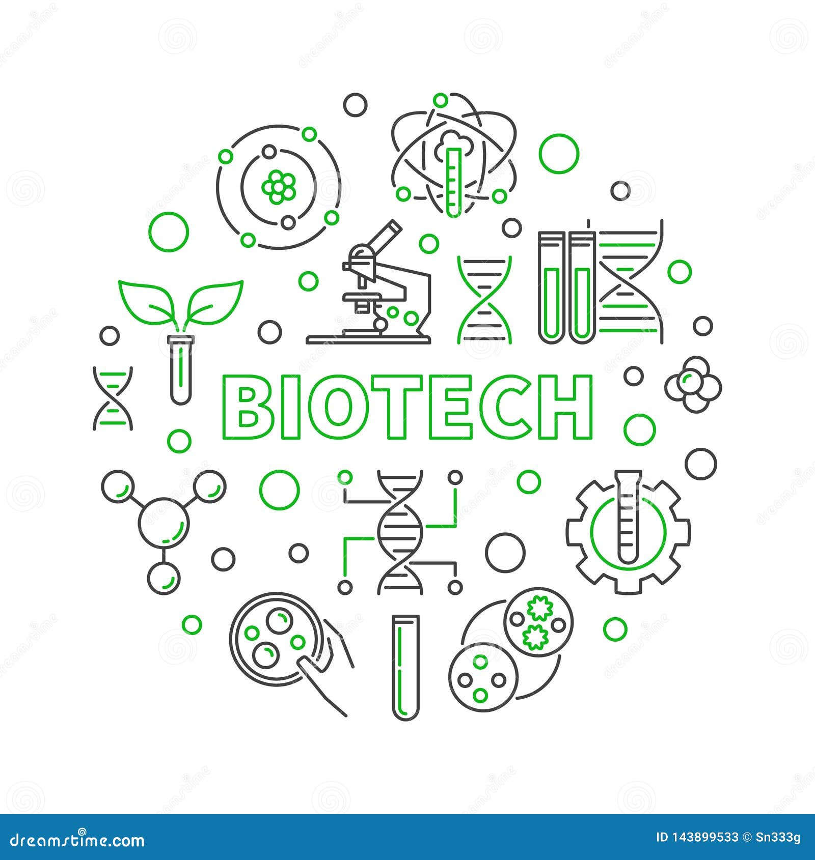 Vector Biotech Science Creative Round Outline Illustration Stock Vector