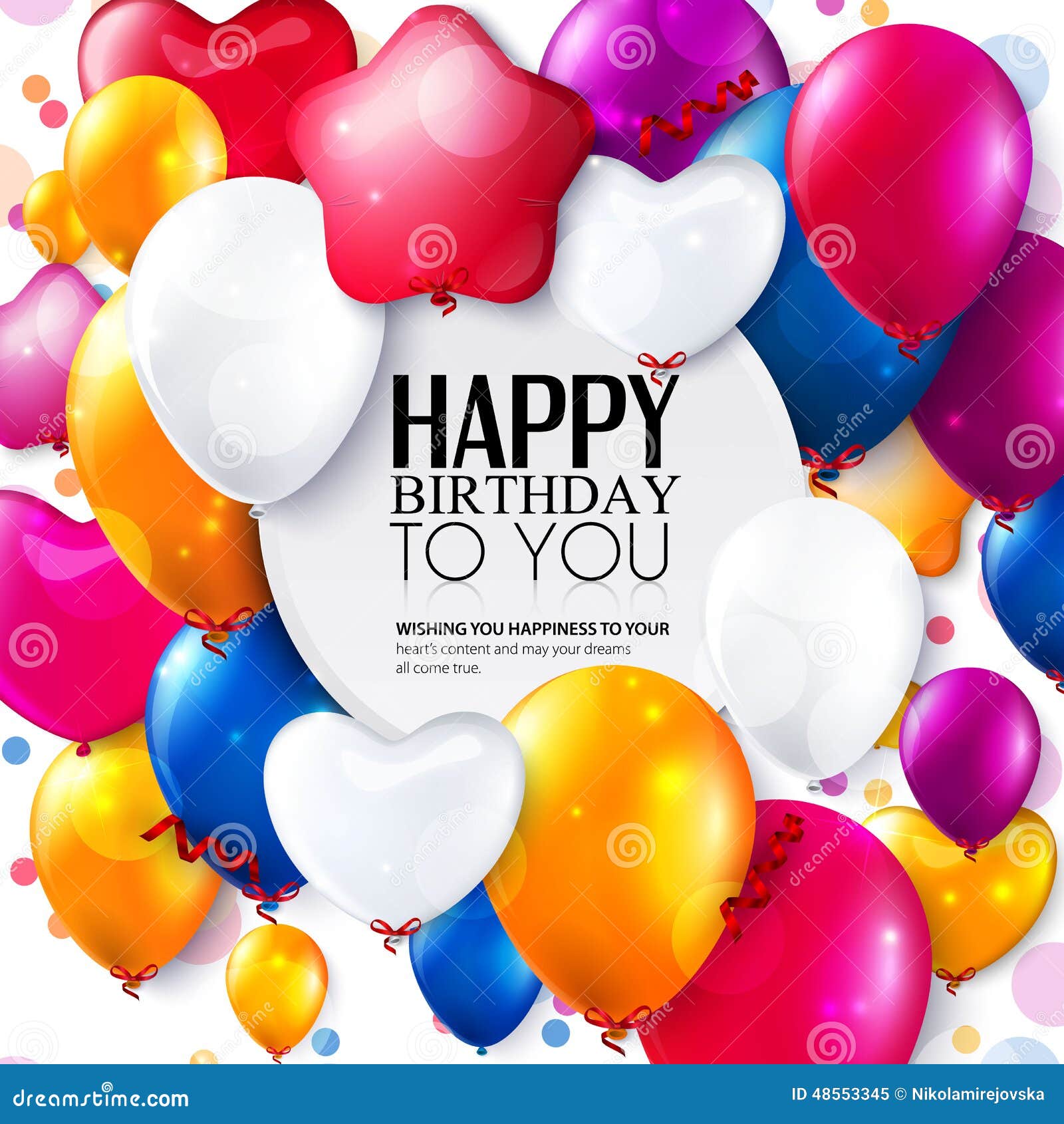 Vector Birthday Card with Balloons and Confetti. Stock Vector
