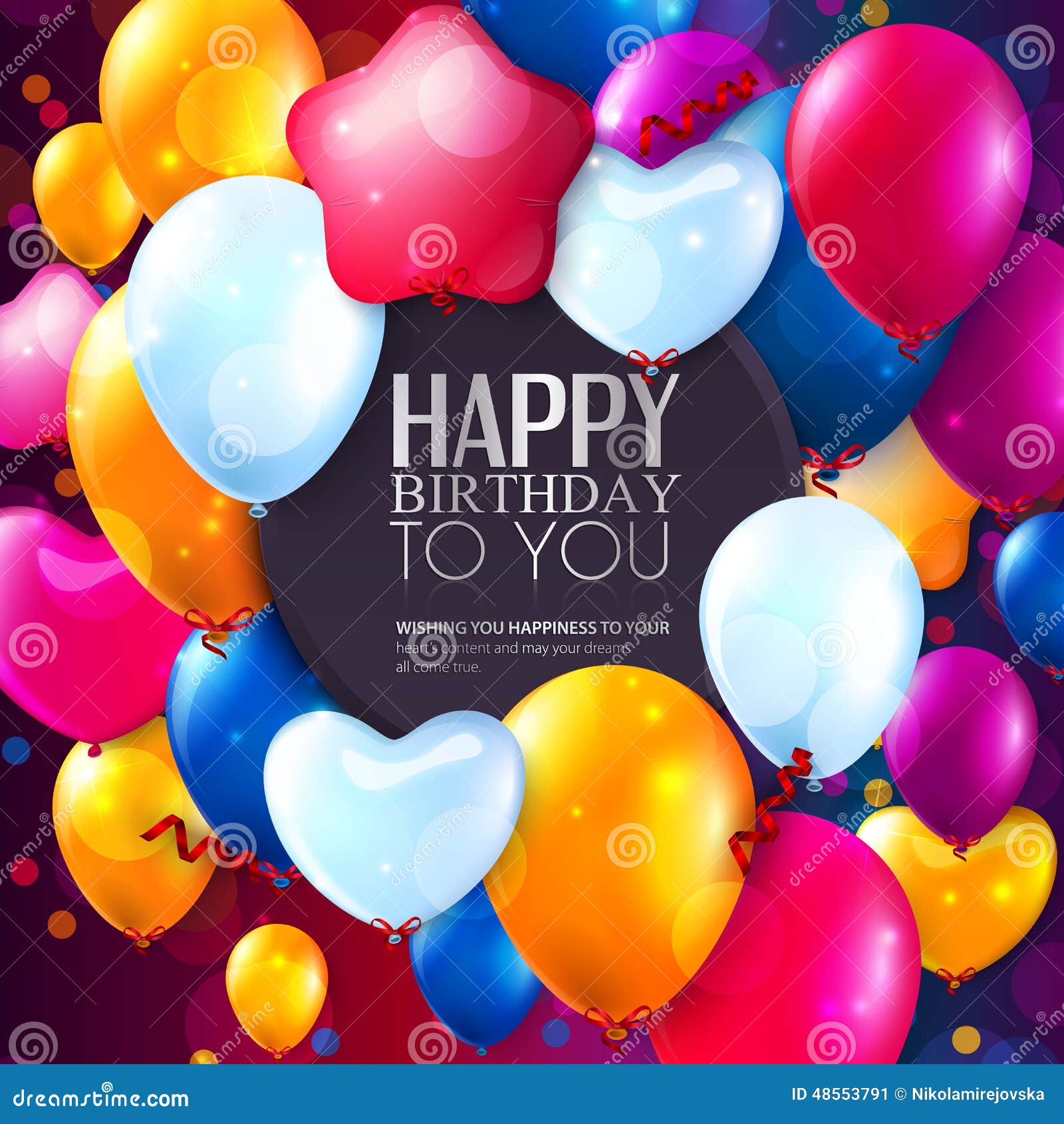 Vector Birthday Card with Balloons and Confetti. Stock Vector