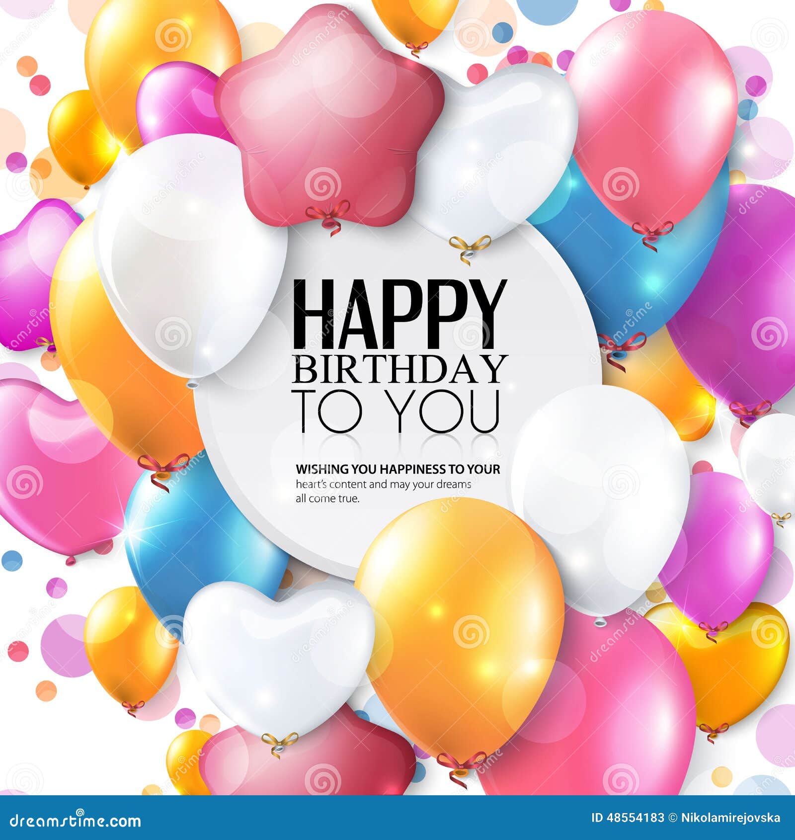 Vector Birthday Card with Balloons and Confetti. Stock Vector