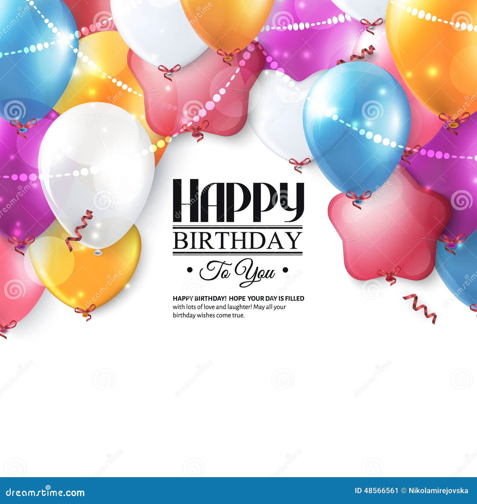 Vector Birthday Card with Balloons and Confetti. Stock Vector