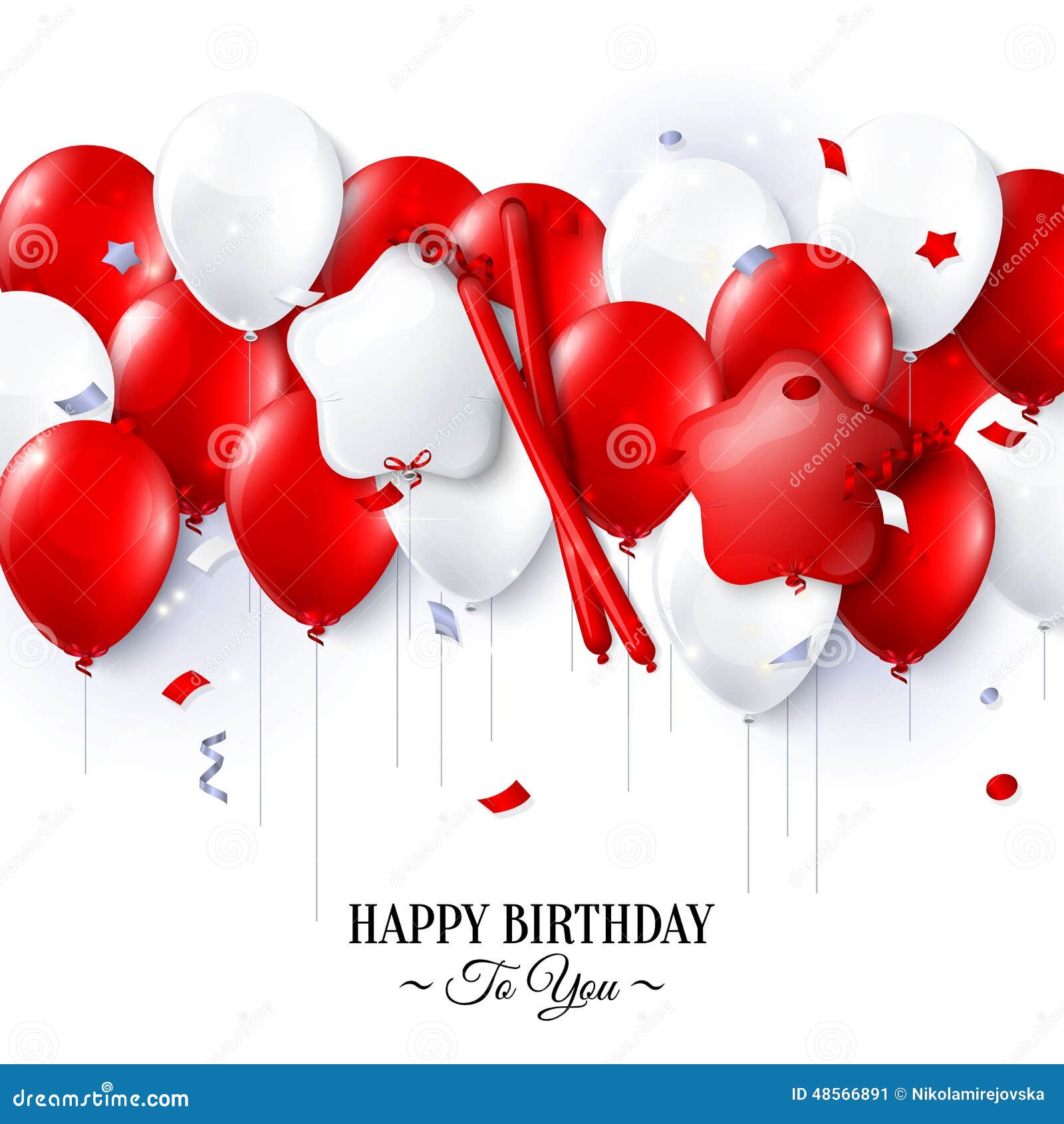 Vector Birthday Card with Balloons and Confetti. Stock Illustration