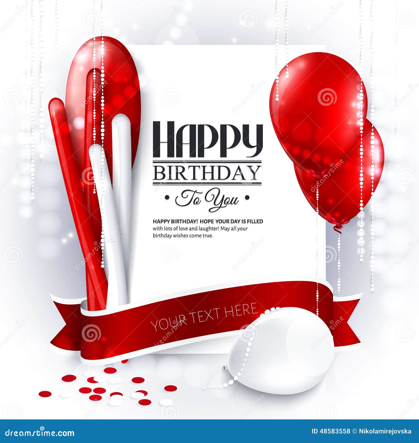 Vector Birthday Card with Balloons and Confetti. Stock Illustration