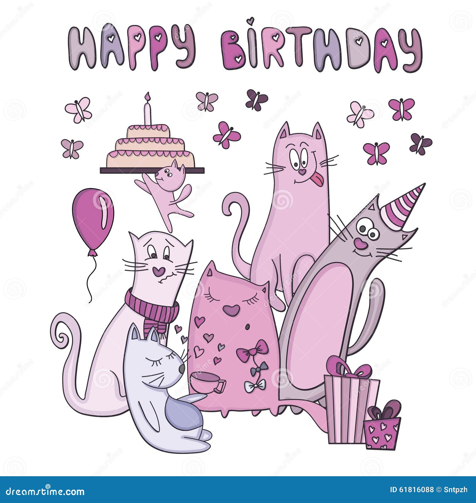Download Vector Birthday Card With Funny Cats Stock Vector ...