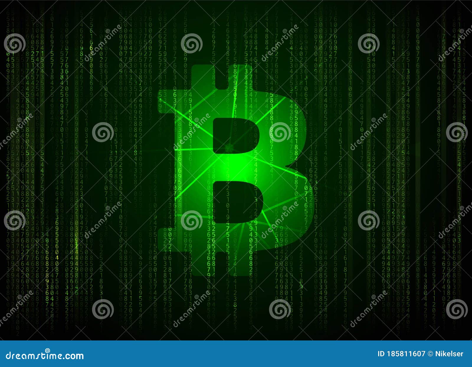 Vector Bitcoin Digital Currency Symbol on Abstract Big Data