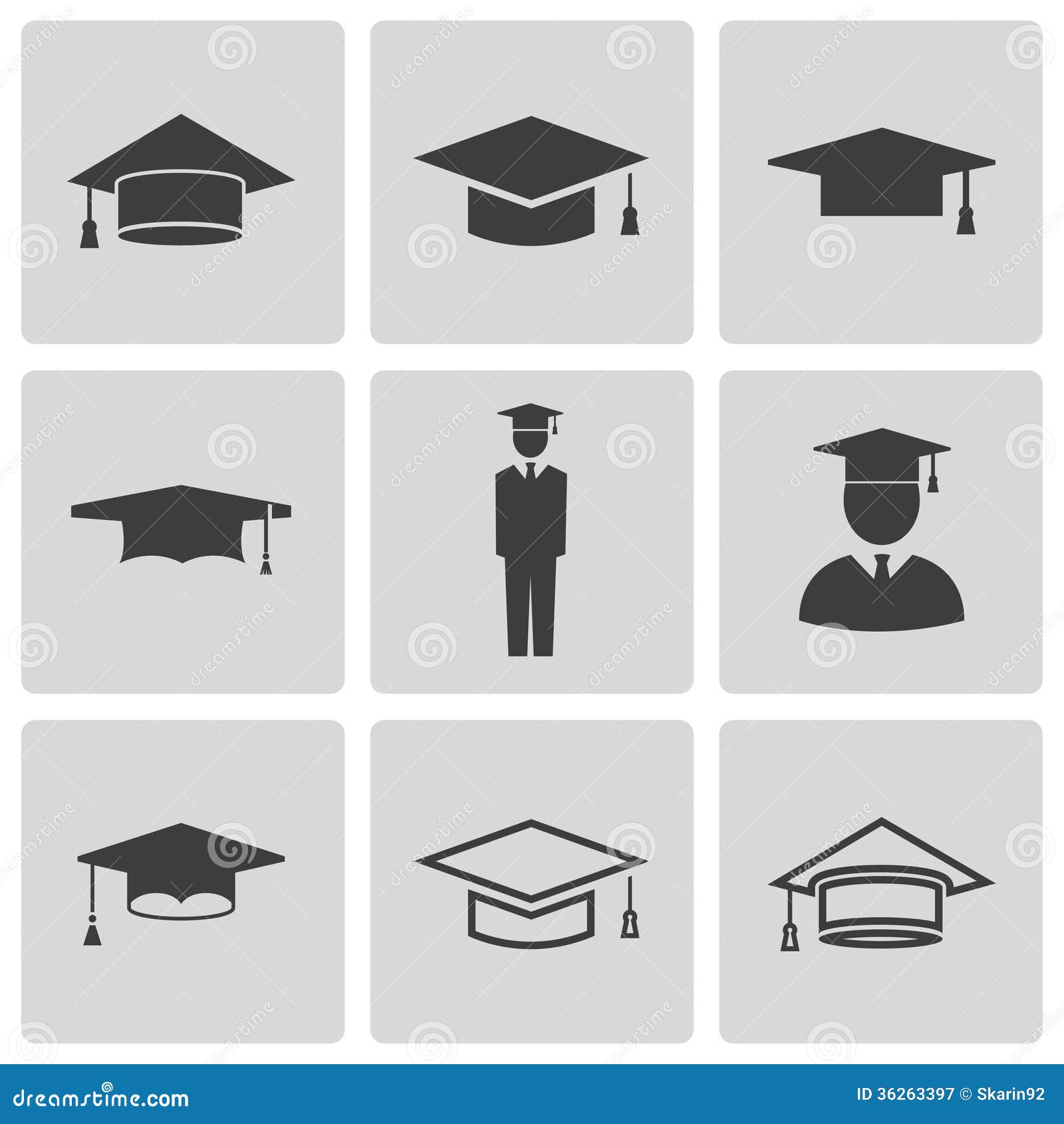 Vector Black Academic Cap Icons Set Stock Vector - Illustration of ...