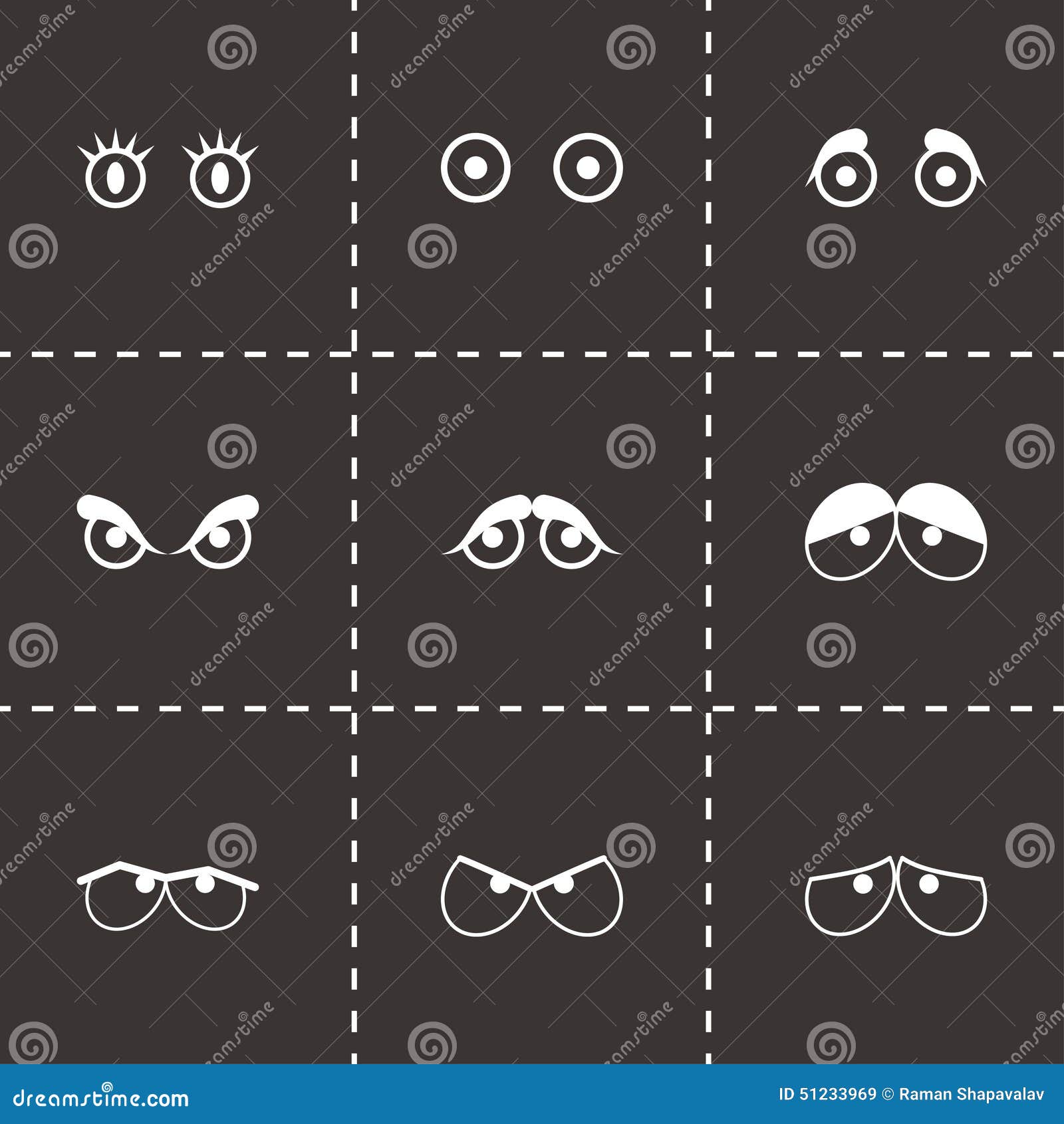 Vector Black Cartoon Eyes Icons Set Stock Vector - Illustration of