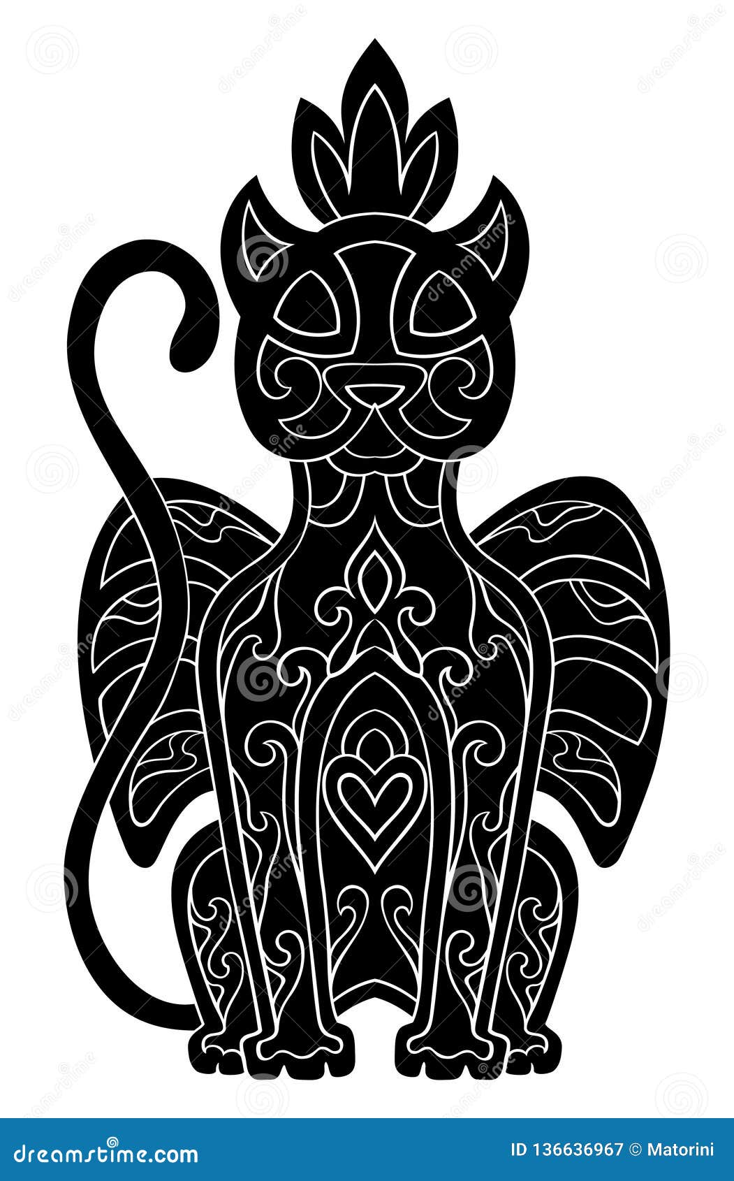 Ornamental black cat stock vector. Illustration of arabic 136636967