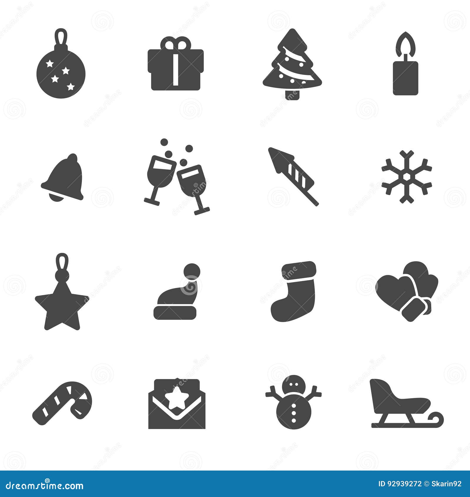 Vector Black Christmas Icons Set Stock Illustration - Illustration of ...