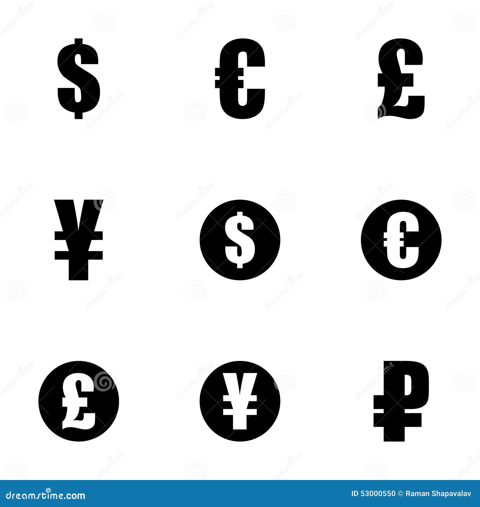 Vector Black Currency Symbols Icons Set Stock Vector Illustration of