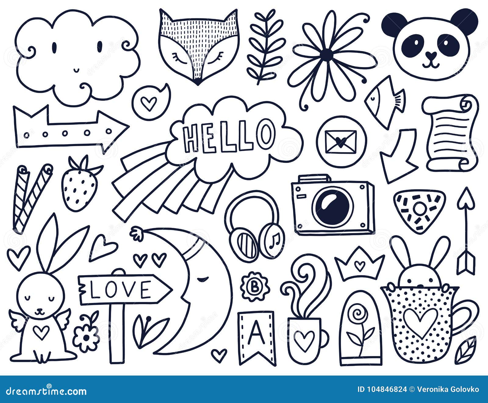Vector black doodles stock vector. Illustration of icon - 104846824