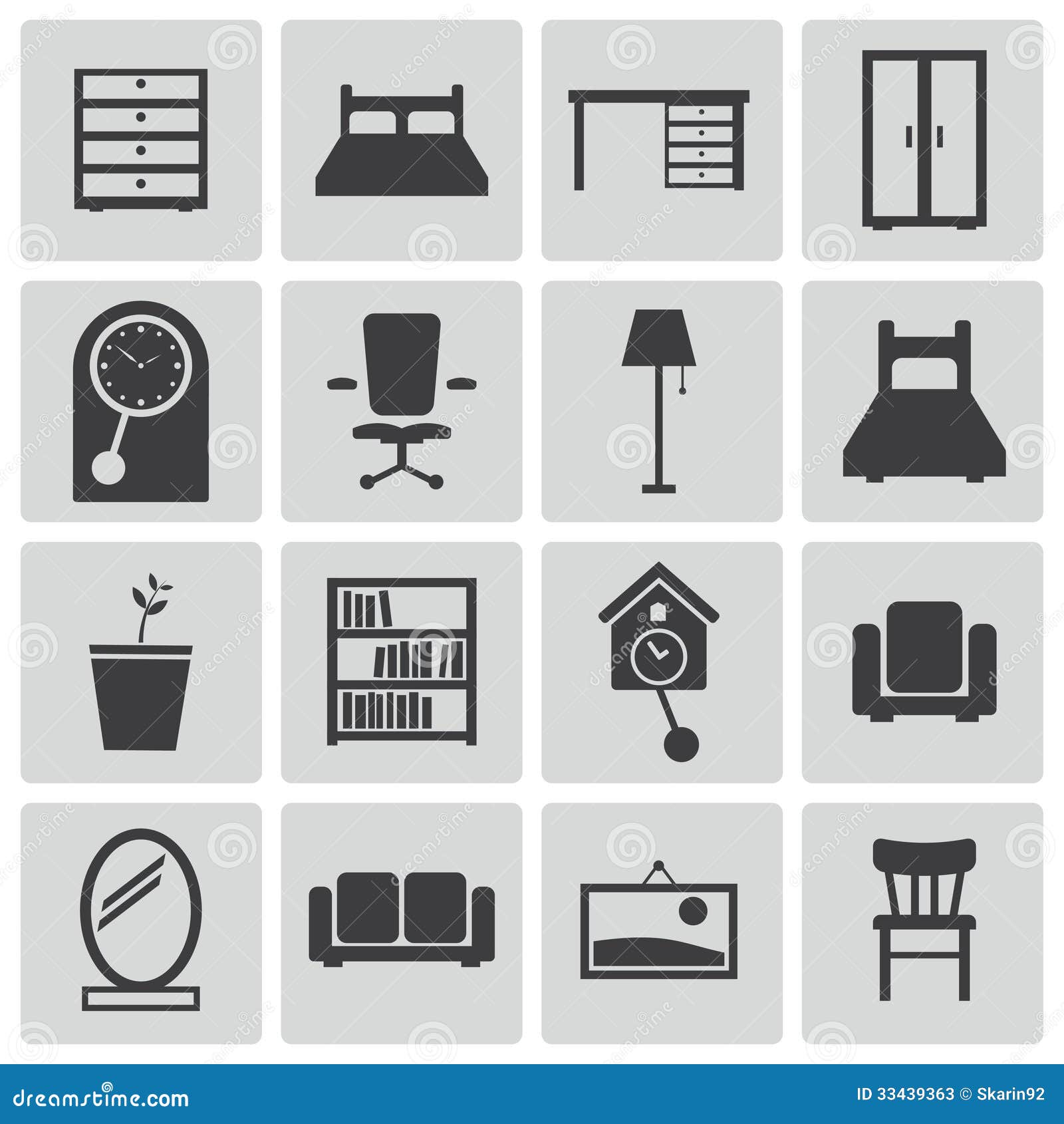 Vector Black Furniture Icons Stock Illustration Illustration of