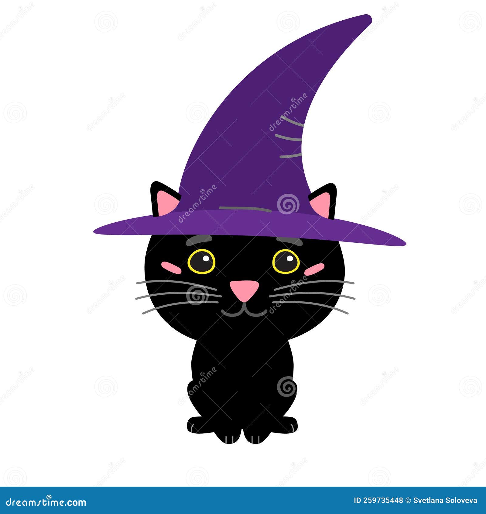 Vector Black Halloween Cat with Witch Hat Stock Vector Illustration