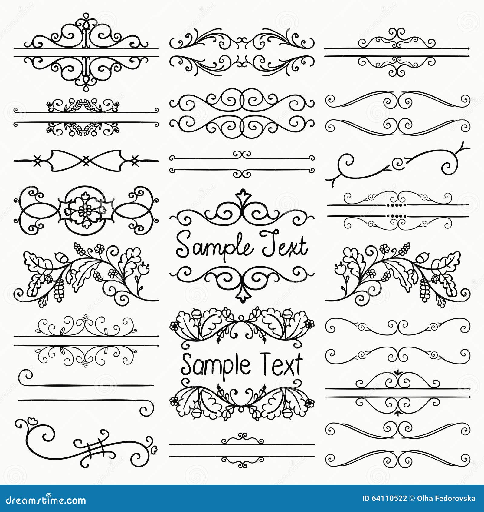 Vector Black Hand Drawn Dividers, Text Frames, Swirls Stock Vector