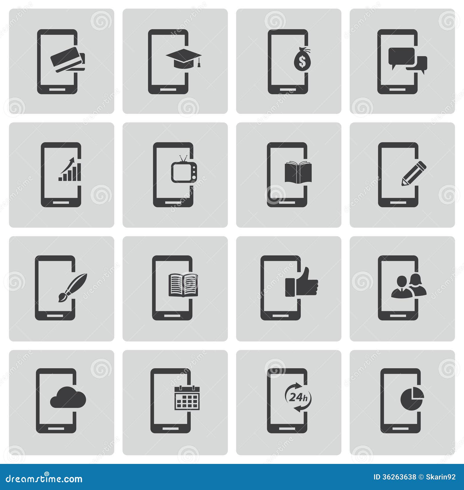 Vector Black Mobile Icons Set Stock Vector - Illustration of symbol