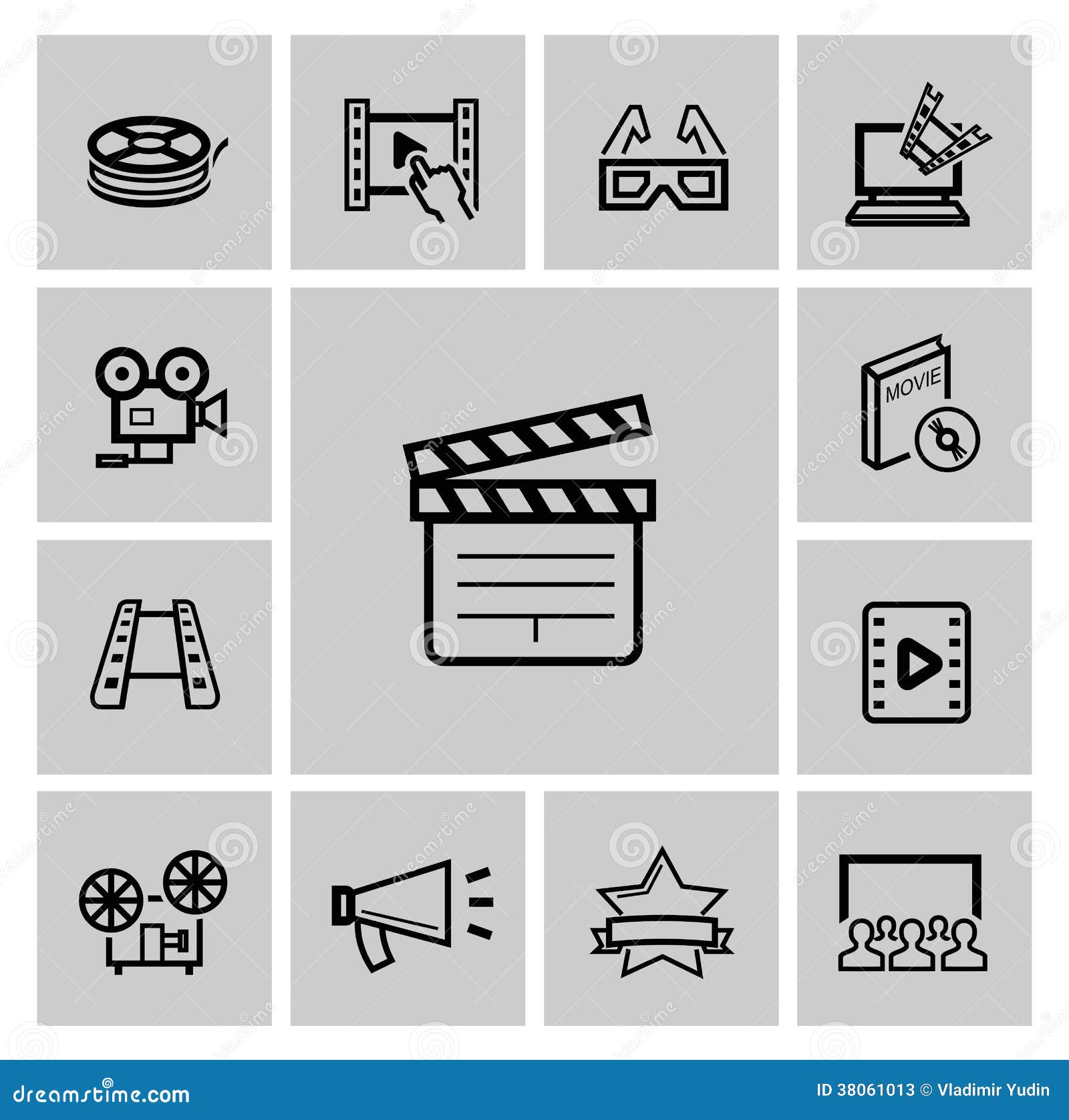 Vector Black Movie Icon Set Stock Vector - Illustration of leisure ...