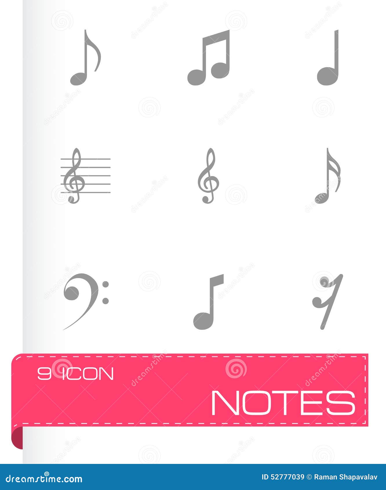 Vector Black Notes Icons Set Stock Vector - Illustration of sign, swirl