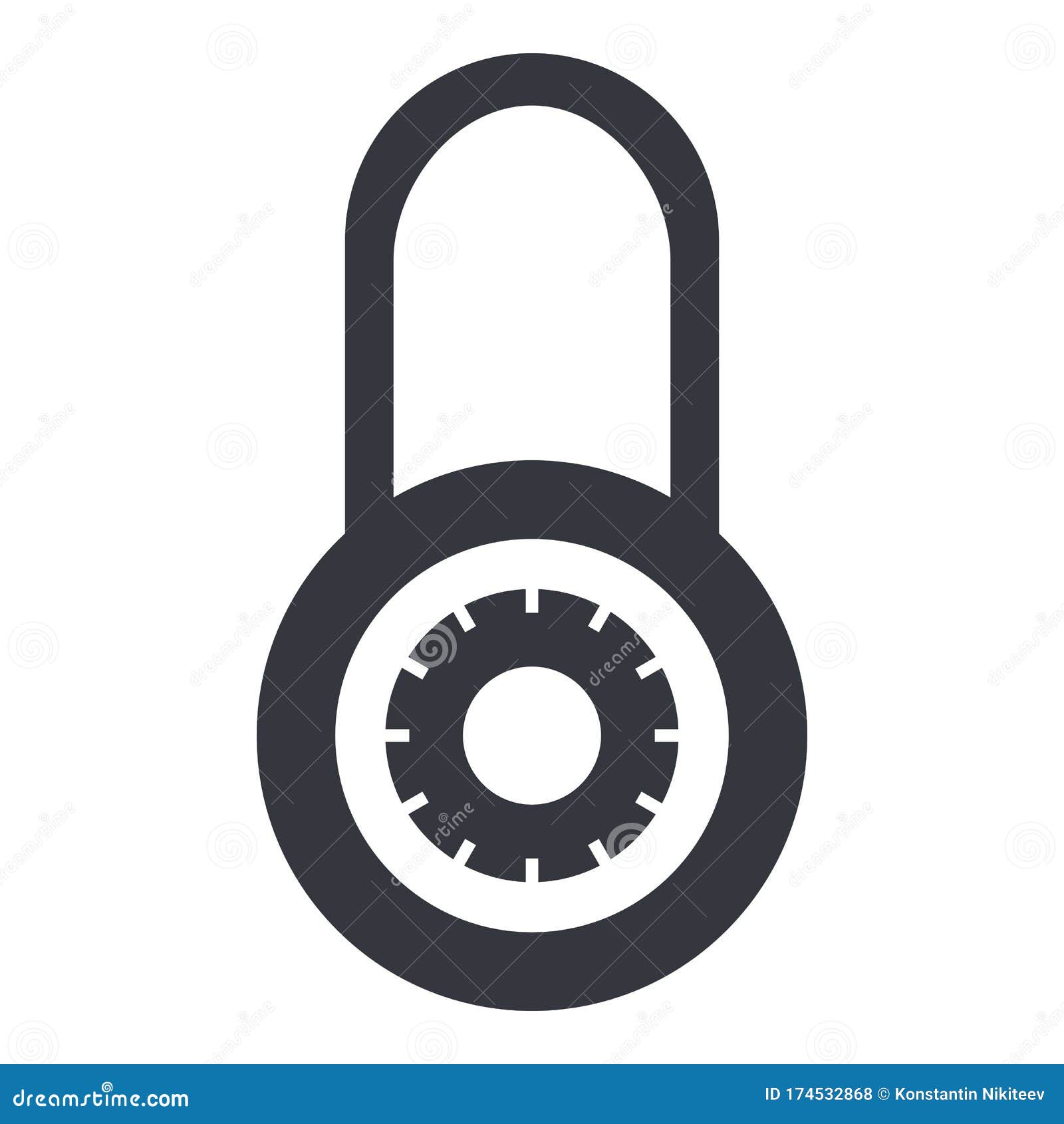 Vector Black Silhouette Icon Round Combination Padlock Stock Vector