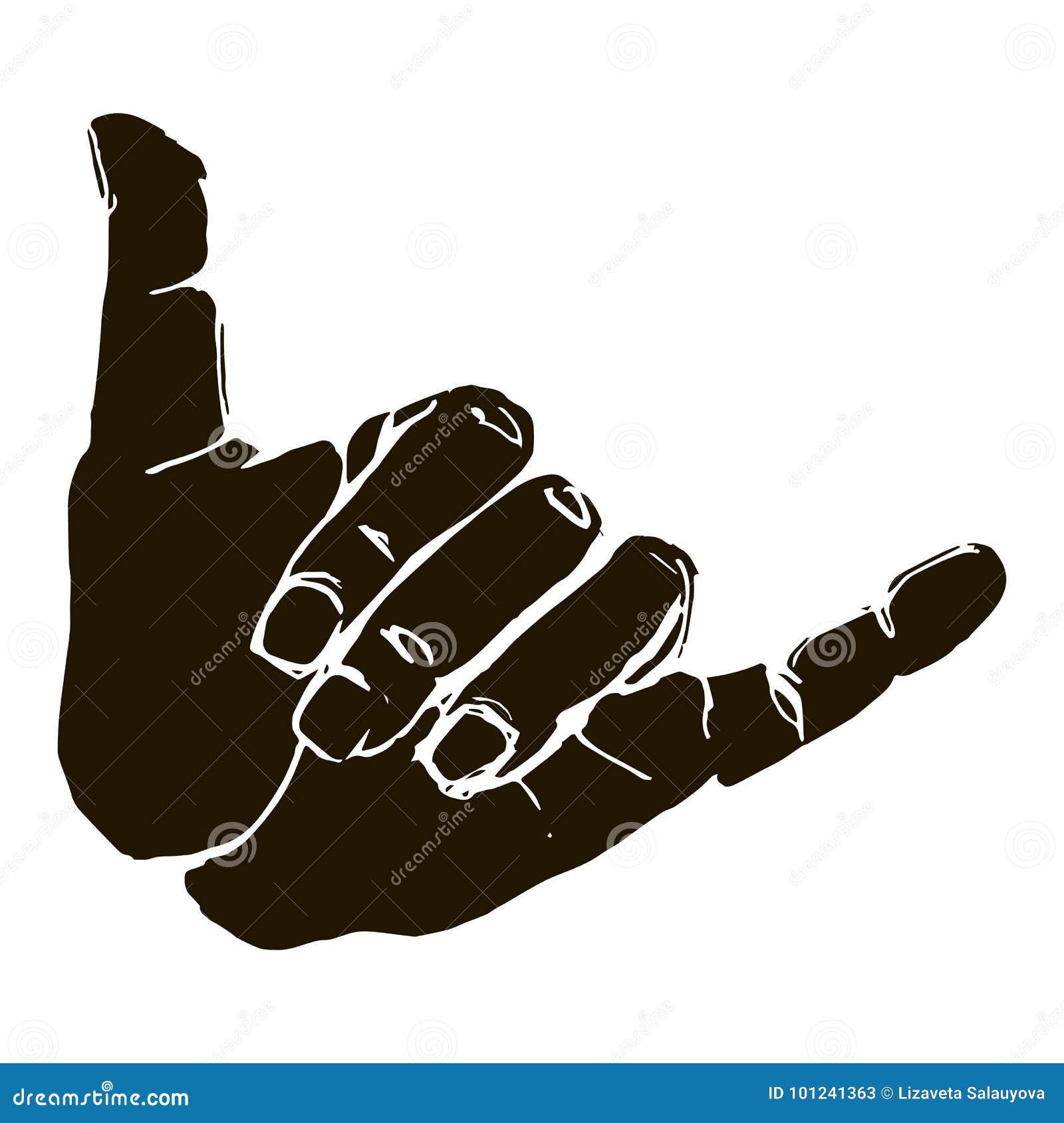 black silhouette realistic shaka hand gesture icon graphic