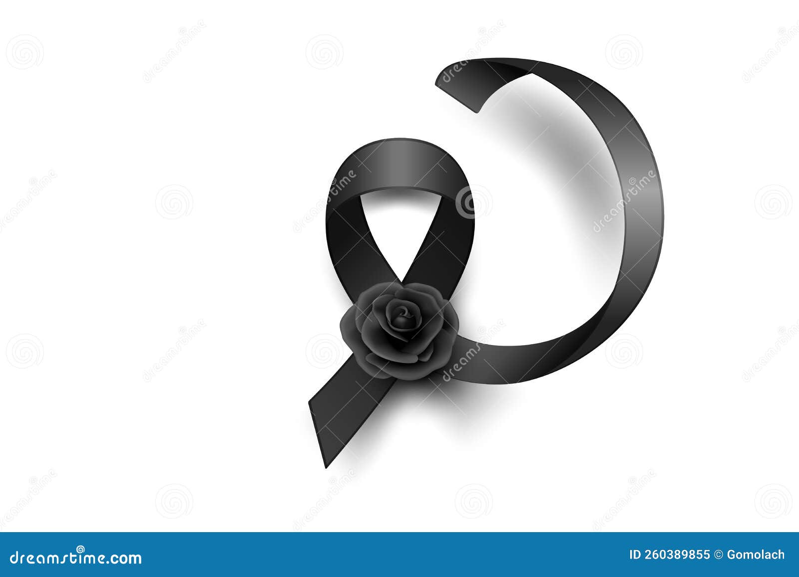 Vector Black Silk Ribbon with Black Rose. Design Template for Funeral Card,  Banner, Invitation Stock Vector - Illustration of banner, vector: 260389855