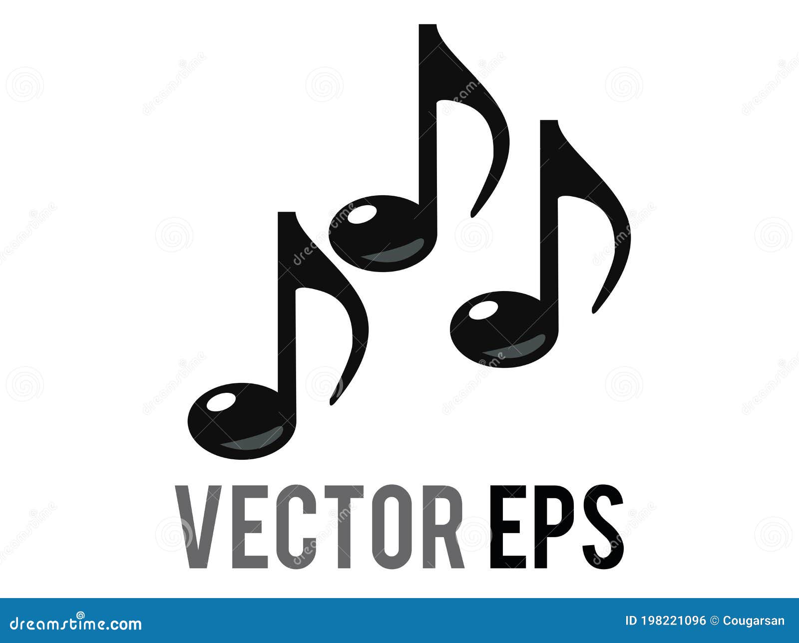 Vector Black Three Eighth Notes Music Note Icon, Represent Music or