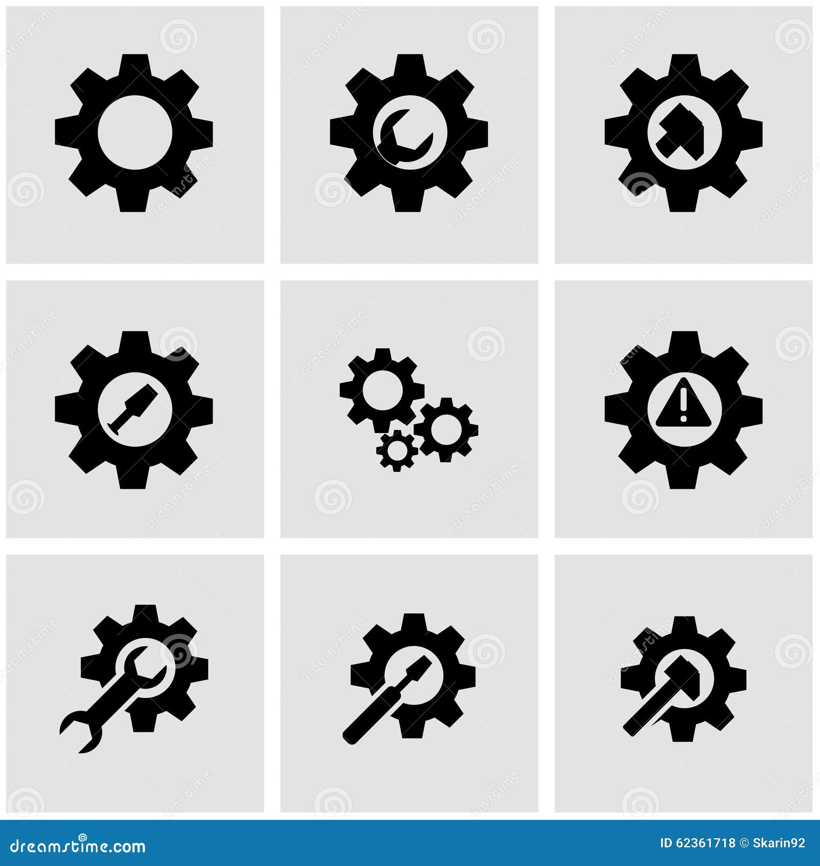 Vector Black Tools in Gear Icon Set Stock Illustration Illustration of wheel, black 62361718
