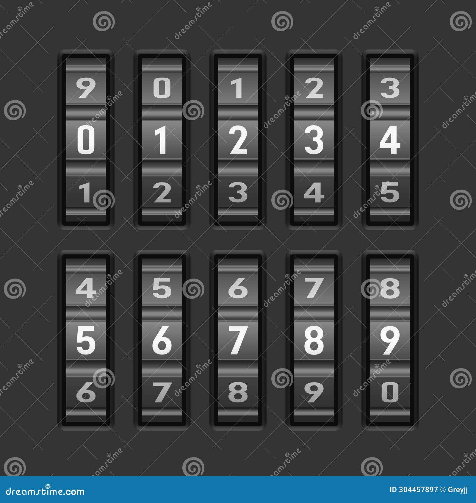 Black Vertical Rotating Discs with White Numbers for Combination Lock ...