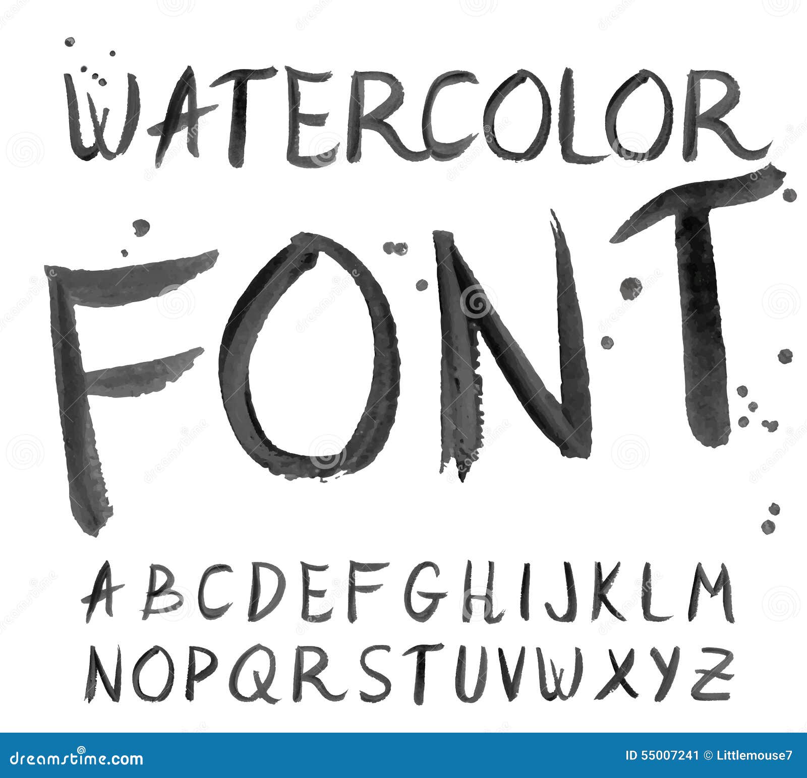 Download Vector Black Watercolor Font, Handwritten Letters. ABC ...