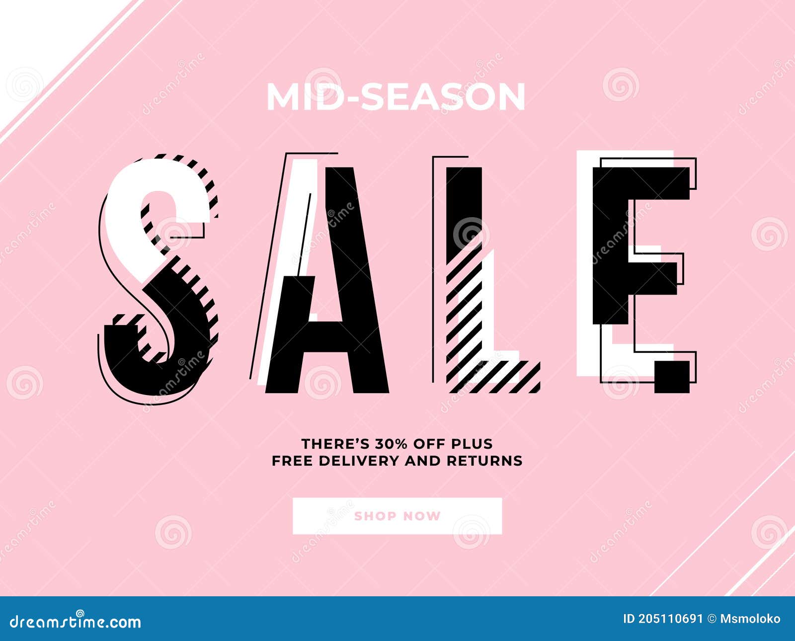 Vector Black and White 3D Effect Sale Typography Design on a Pink