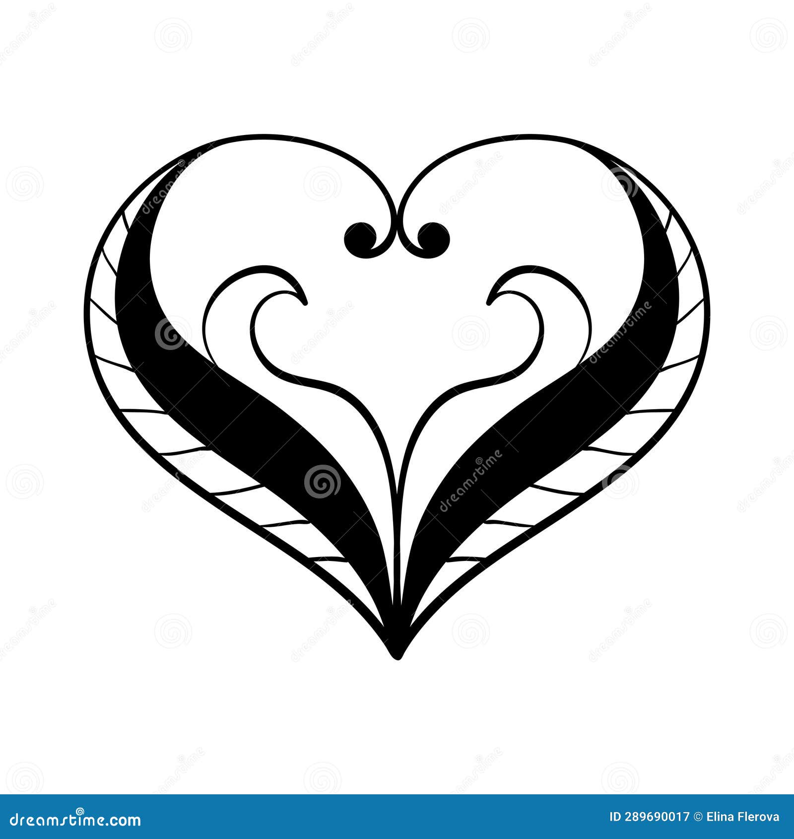 Vector Black Decorative Heart on White Background. Creative Hand Drawn