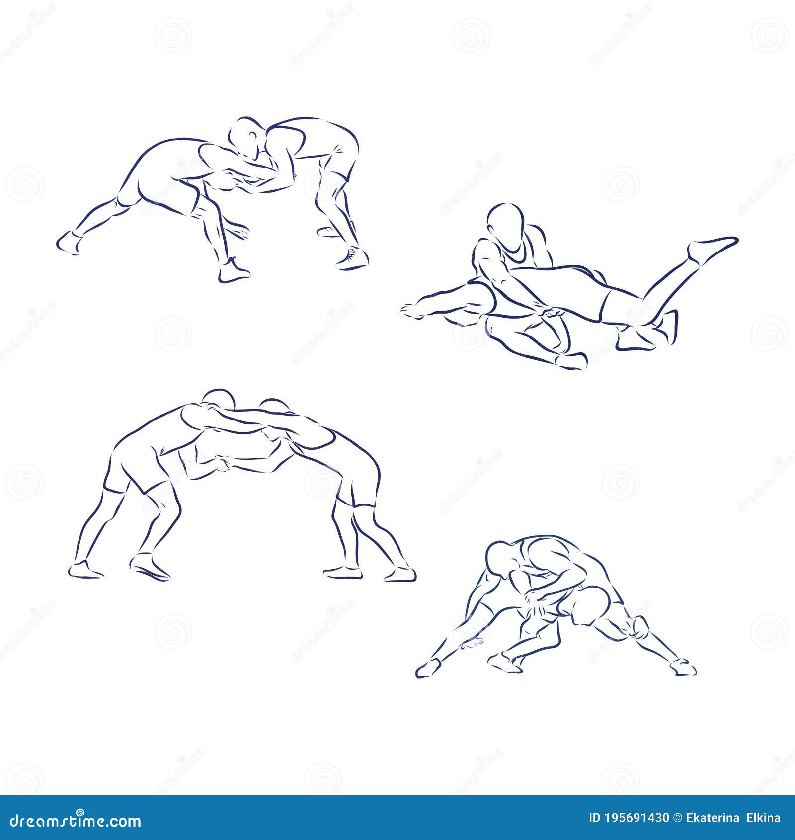 Vector Black and White Freestyle Wrestling Illustration Freestyle