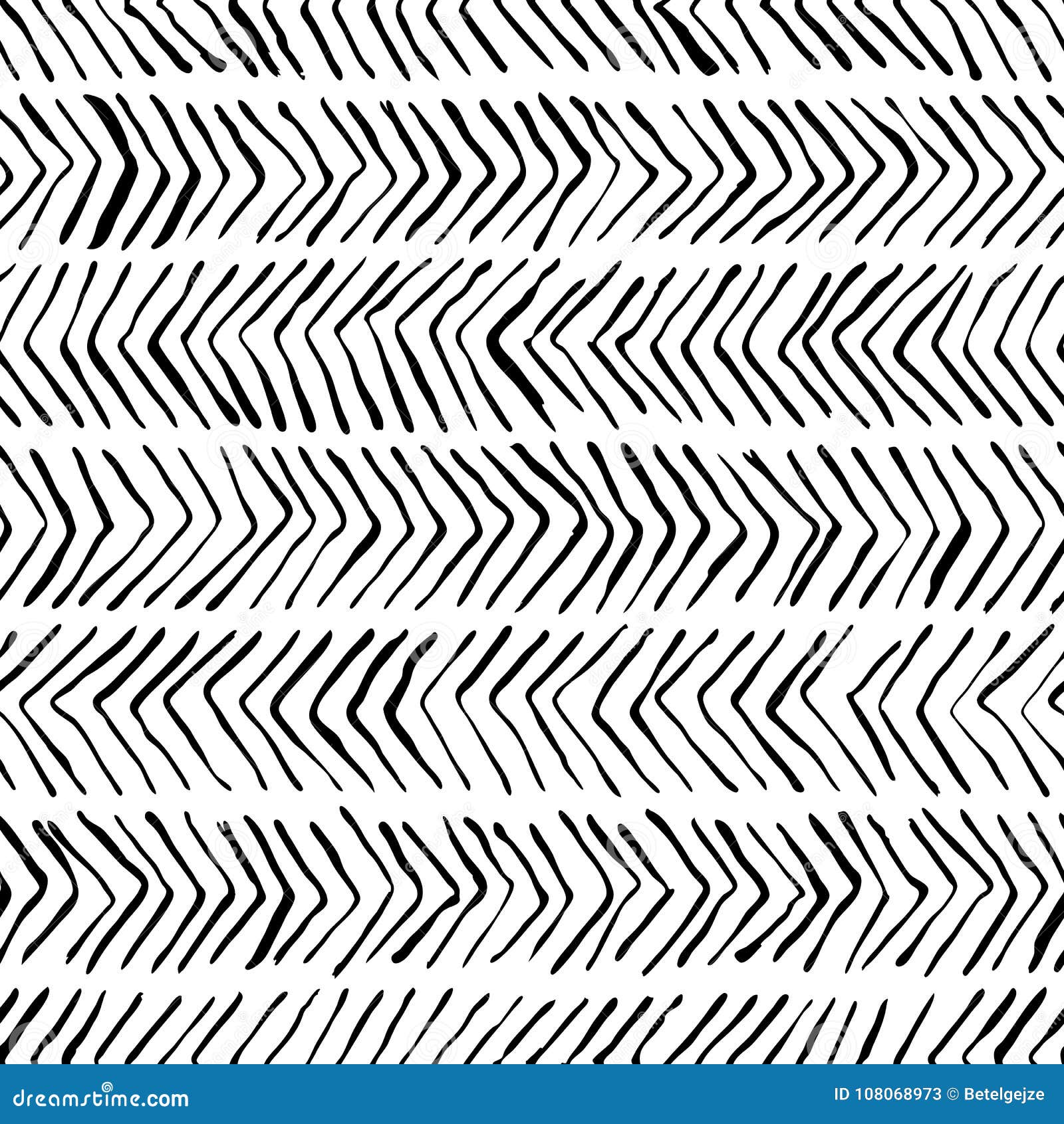 Vector Black White Herringbone Seamless Pattern. Watercolor, Ink