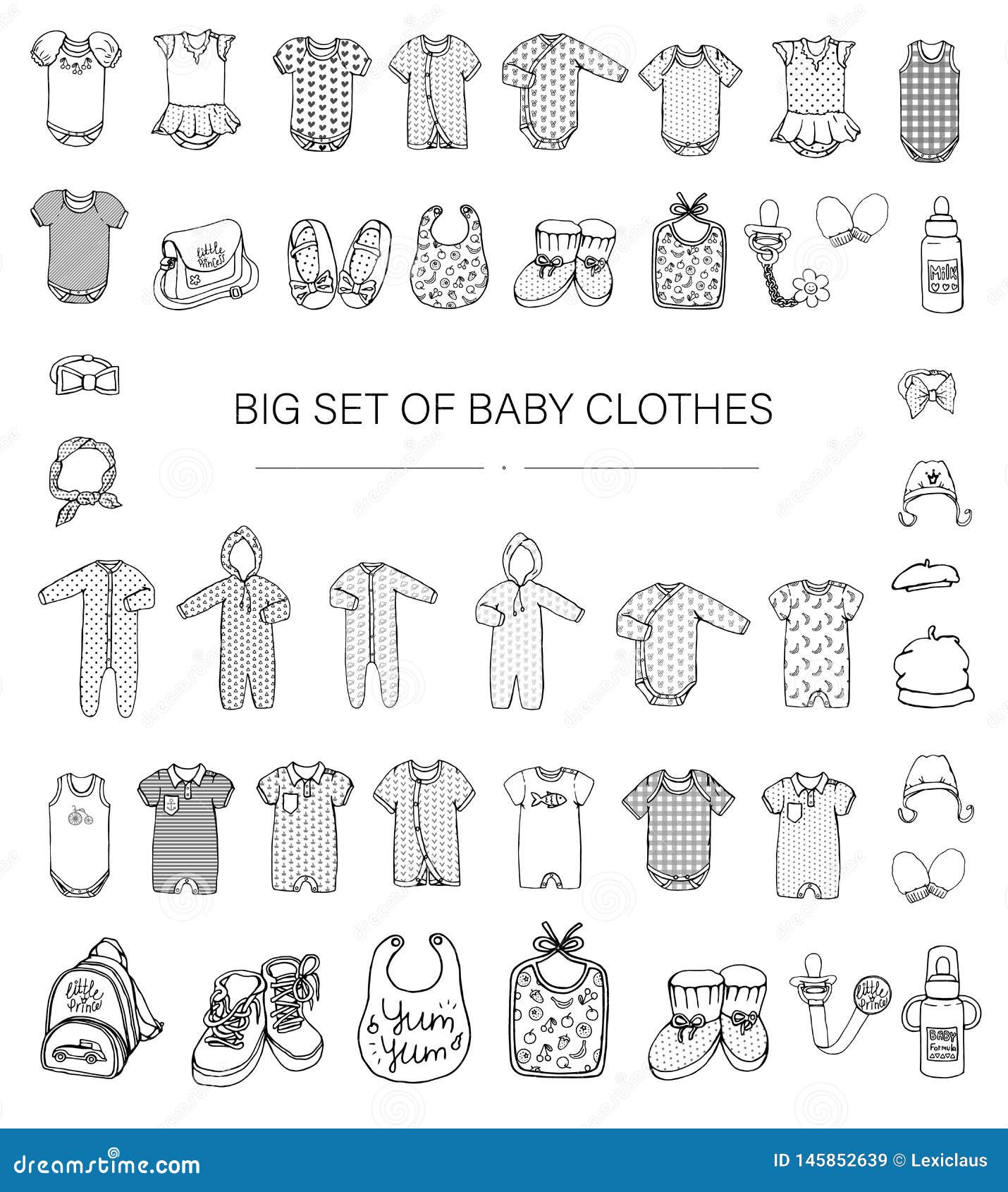 baby clothes clipart black and white