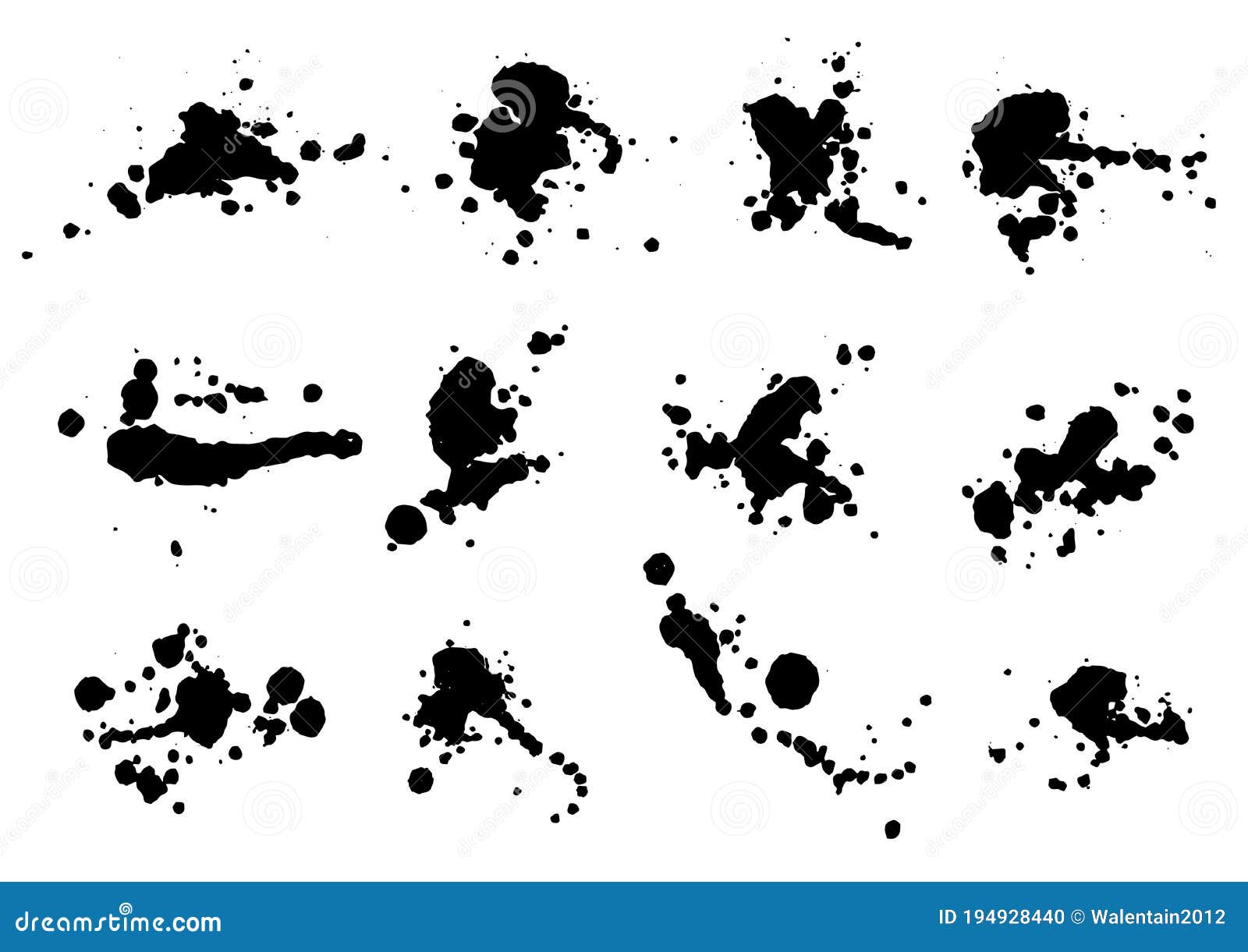 Vector Black and White Ink Splash, Blot and Brush Stroke, Spot, Spray ...