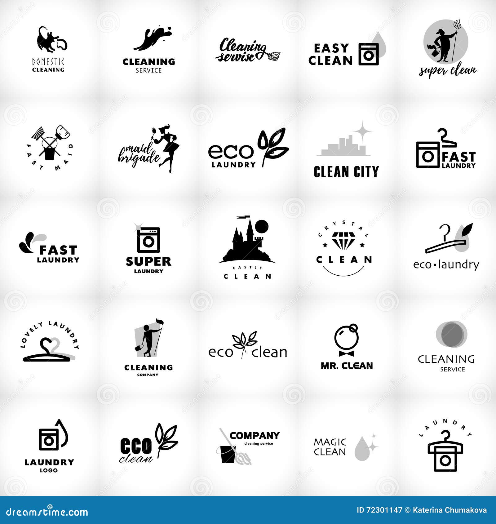 Vector Black And White Logo Collection For Cleaning Company Stock Vector Illustration Of City Concept